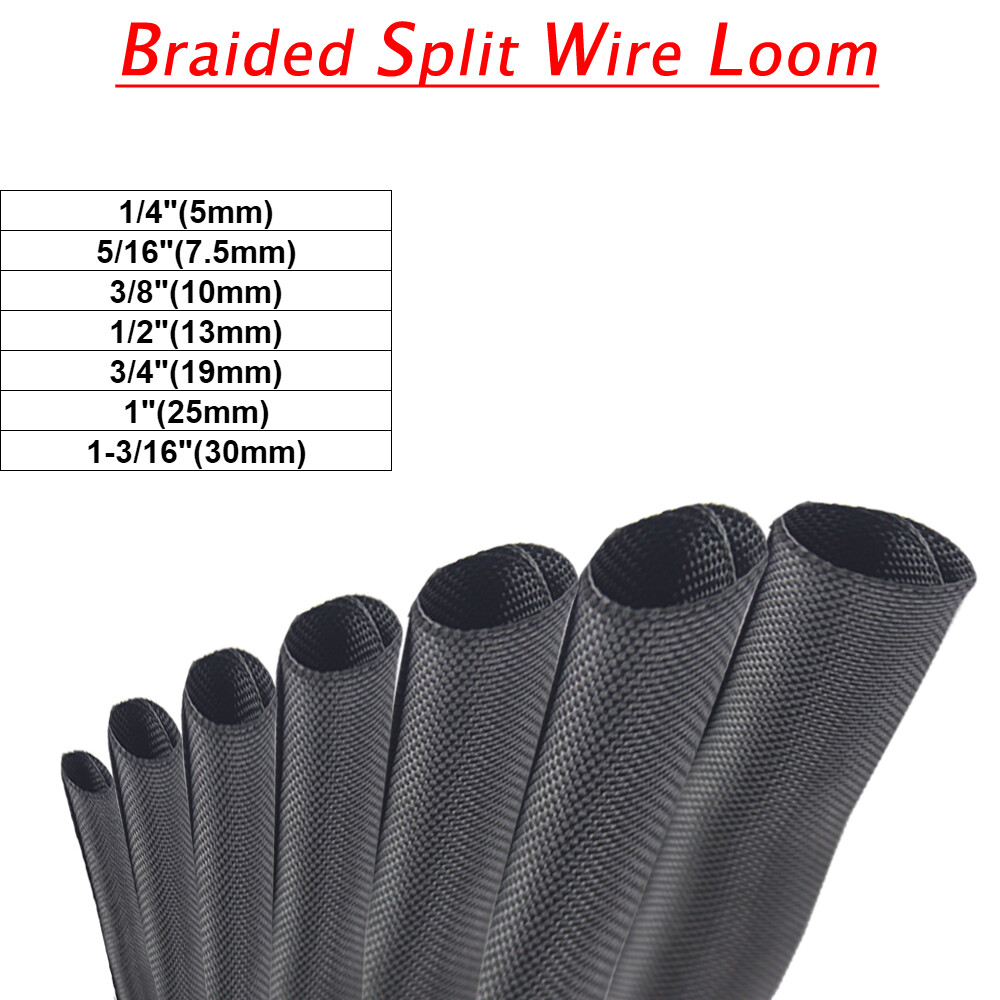 16'&36'Length Braided Split-Sleeve Wire Loom Automotive Cable Harness Wrapping