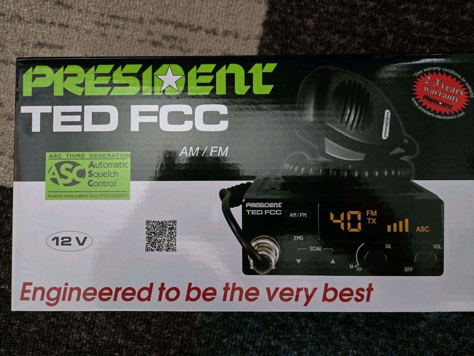 President Ted FCC 40 Channel AM/FM CB Radio 12V with 2 Emergency Channels NEW