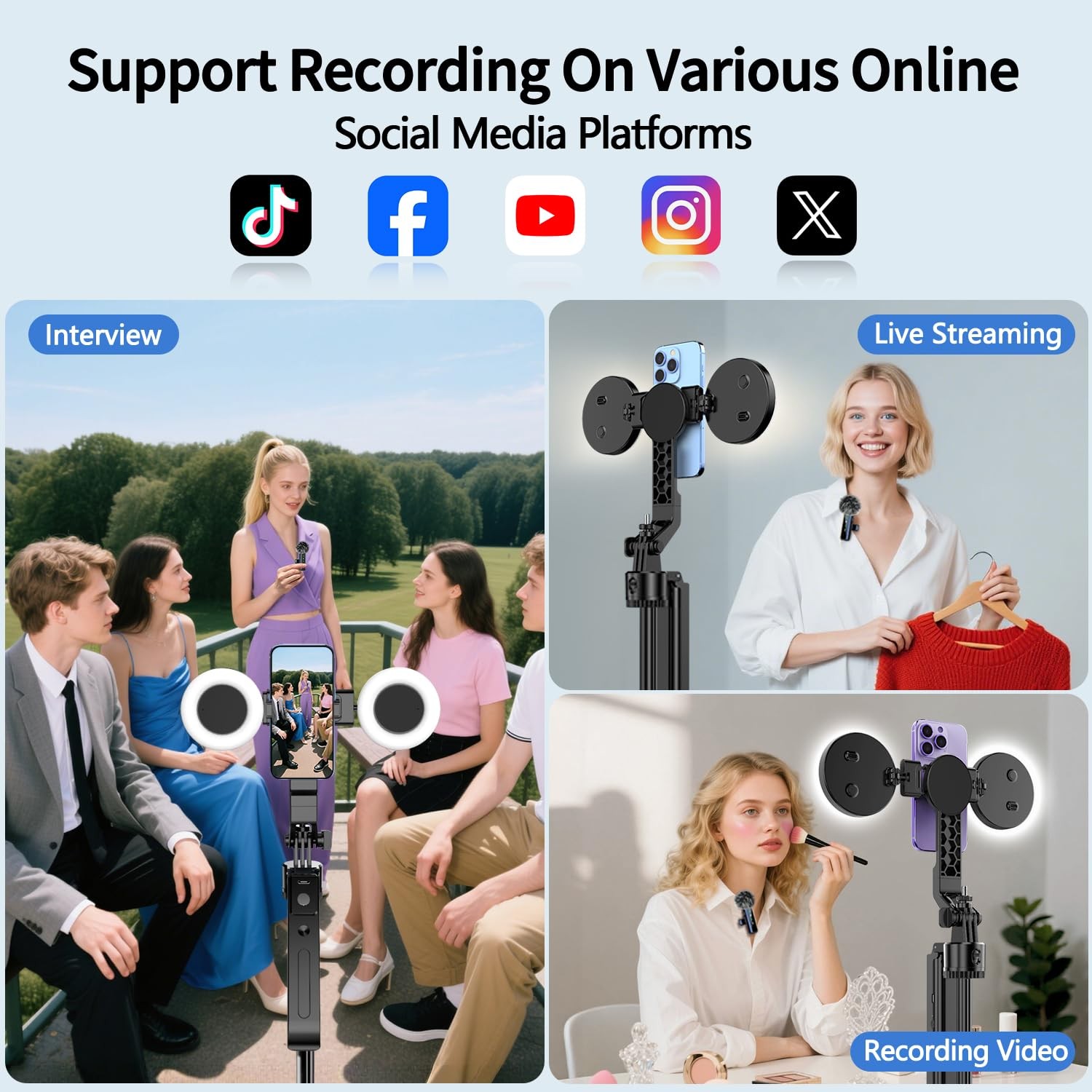 yAyusi Magnetic Vlogging Kit for iPhone/Android, 71" Auto Face Tracking black