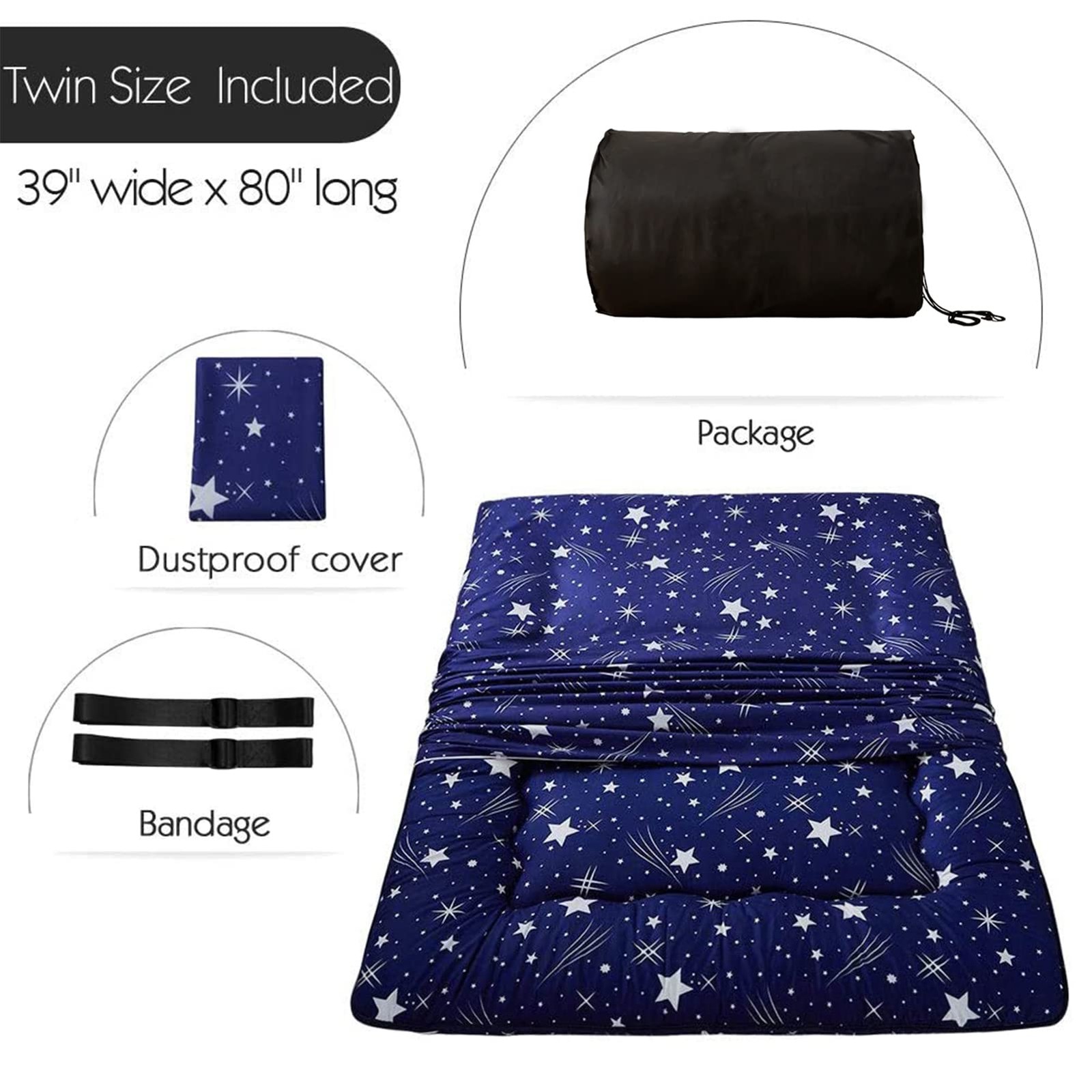 MAXYOYO Navy Starry Sky Japanese Futon Mattress, Twin, Vivid-starry