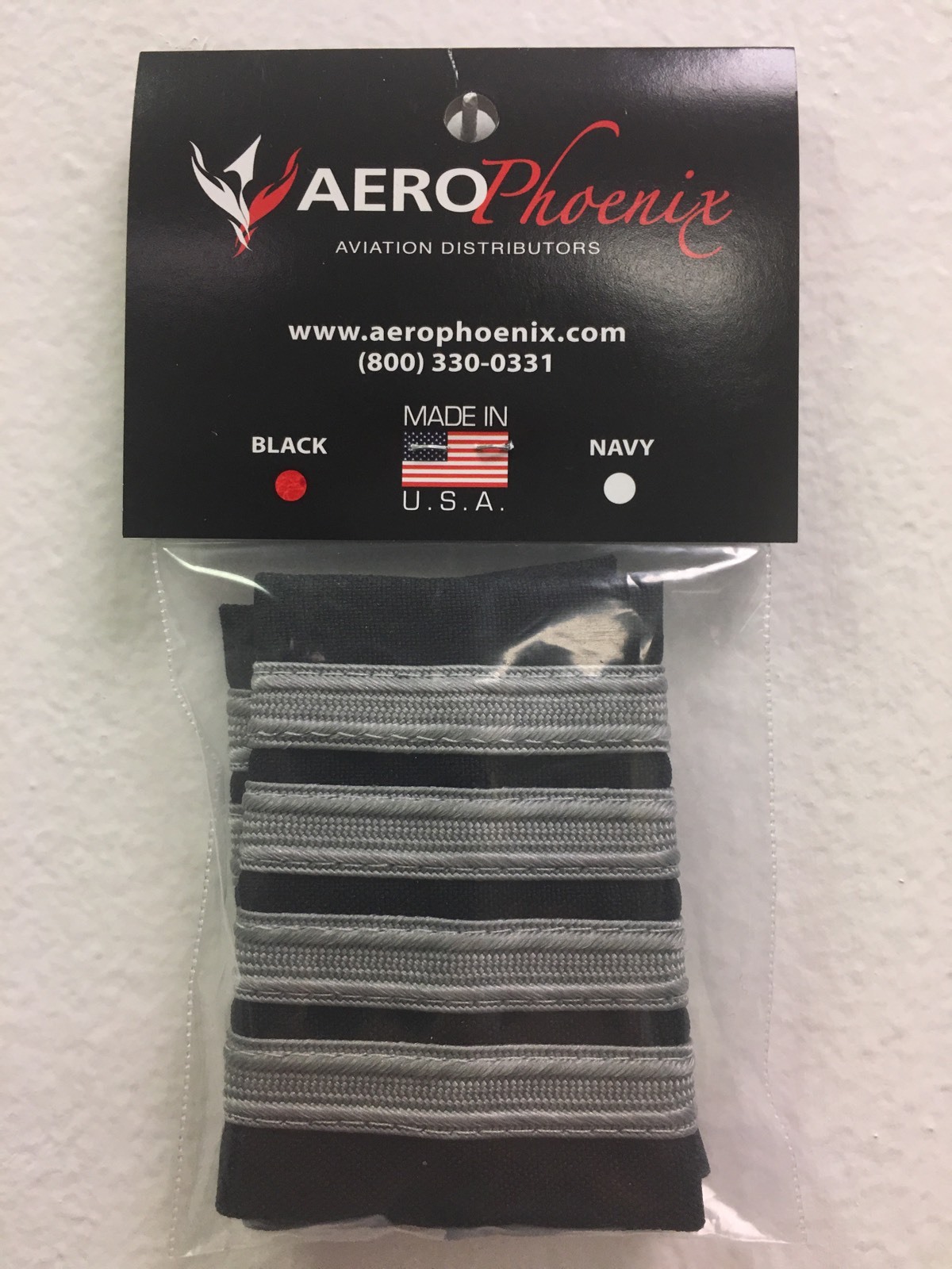 AeroPhoenix AIRLINE CAPTAIN EPAULET SLIDERS  4 BARS SILVER NYLON on  BLACK