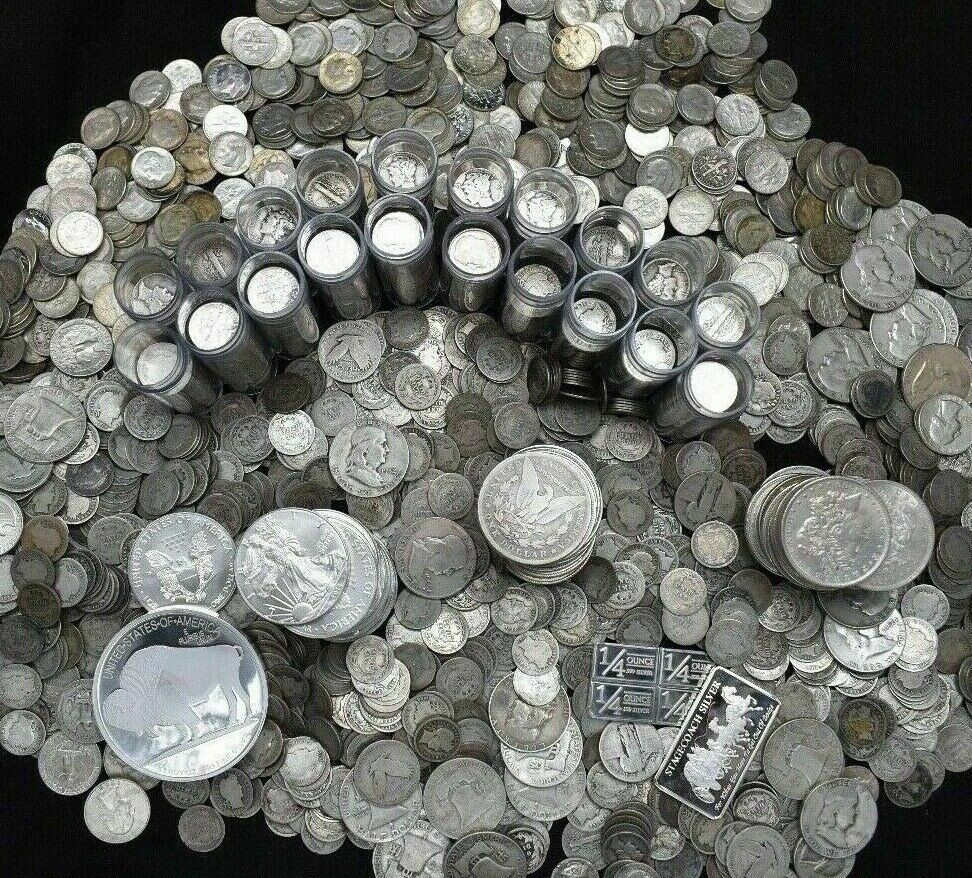 SILVER ESTATE LOT SALE ~ OLD COINS BULLION SILVER BARS .999 GOLD ~ 90% 40% HOARD