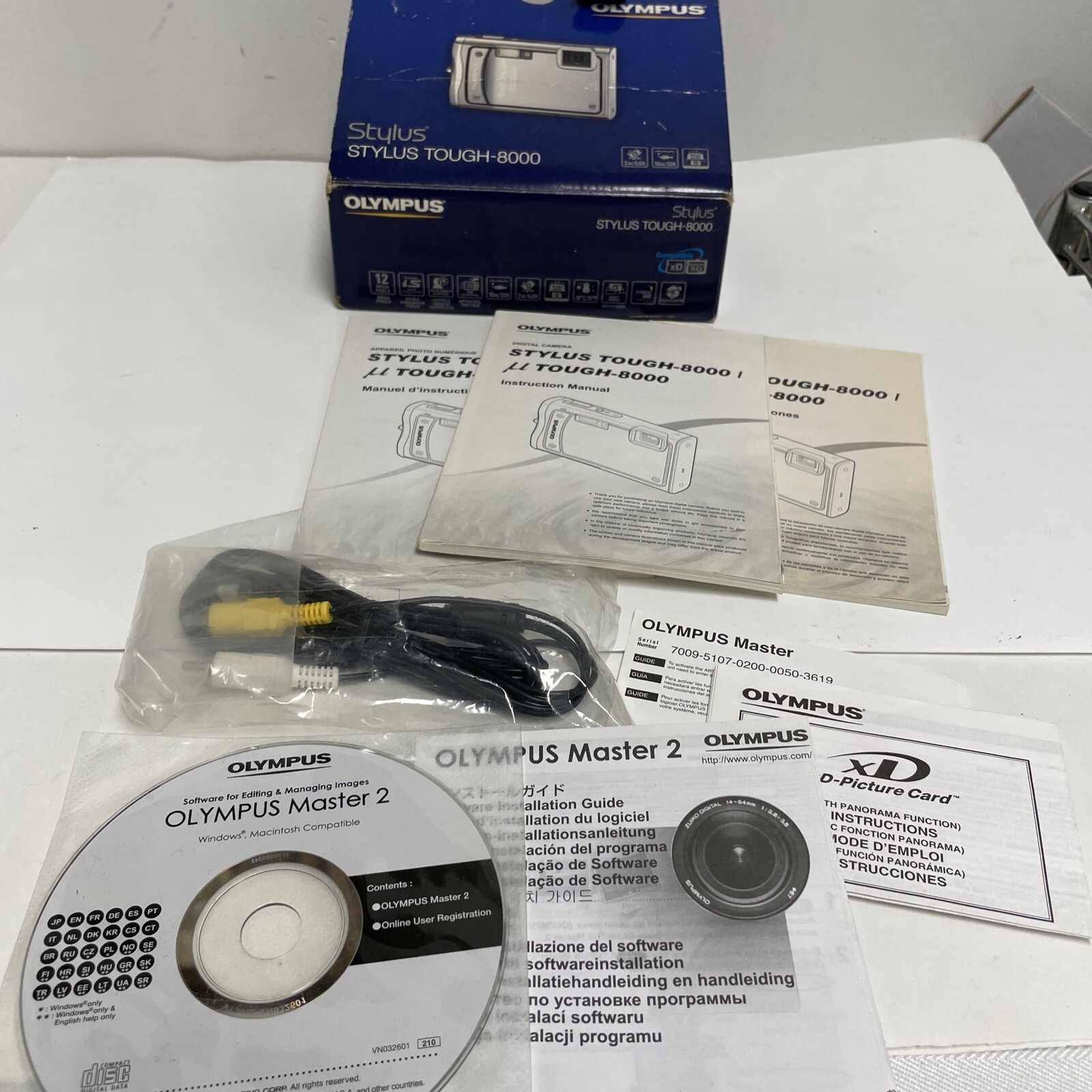 OLYMPUS Stylus TOUGH-8000 *BOX ONLY WITH MANUALS,, AV CABLE, Software Disc