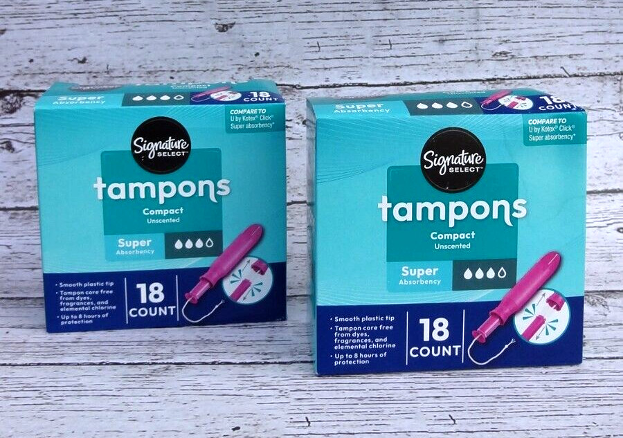 Signature Select Compact Super Absorbency Unscented Tampons up to 8 hours 2 x 18