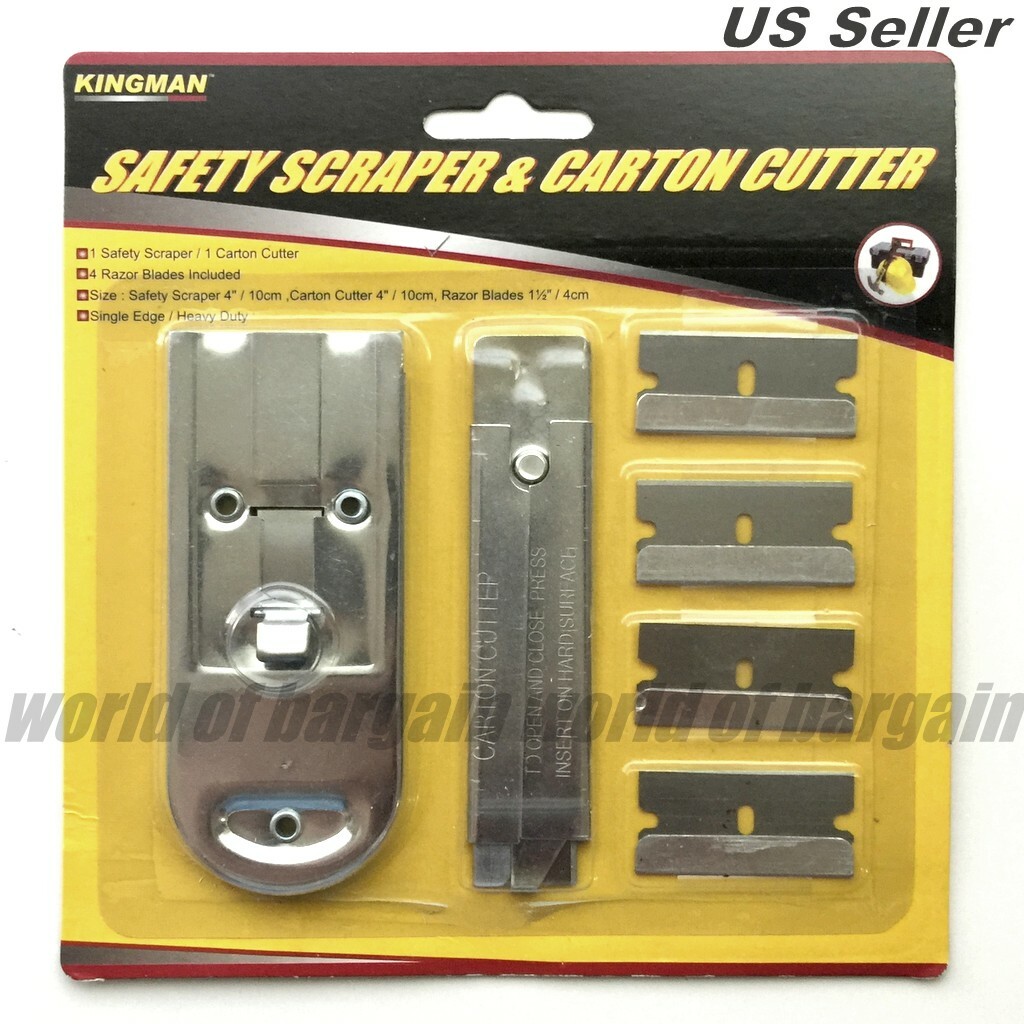 Glass Paint Safety SCRAPER Carton Box CUTTER Knife +Razor Blades Single Edge T43