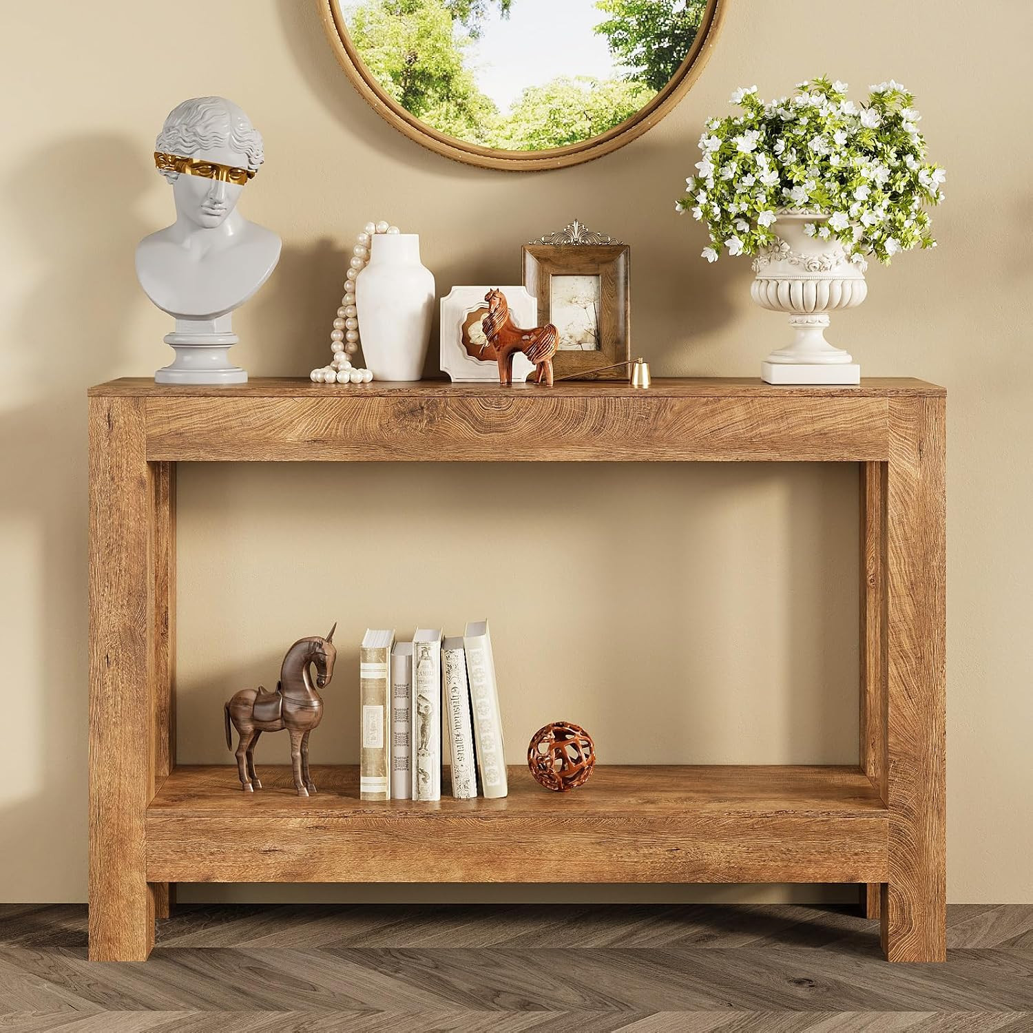Farmhouse Console Table, 47 Inches Entryway Console Table, Wooden Rectangular So