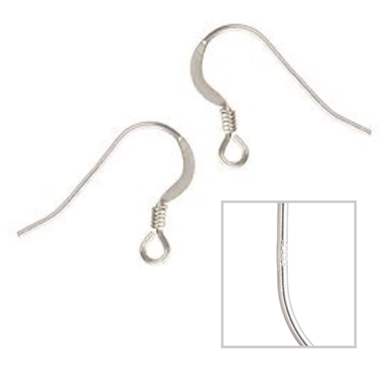 925 Sterling Silver Flat Fishhook Ear Wires with Coil for Jewelry Making