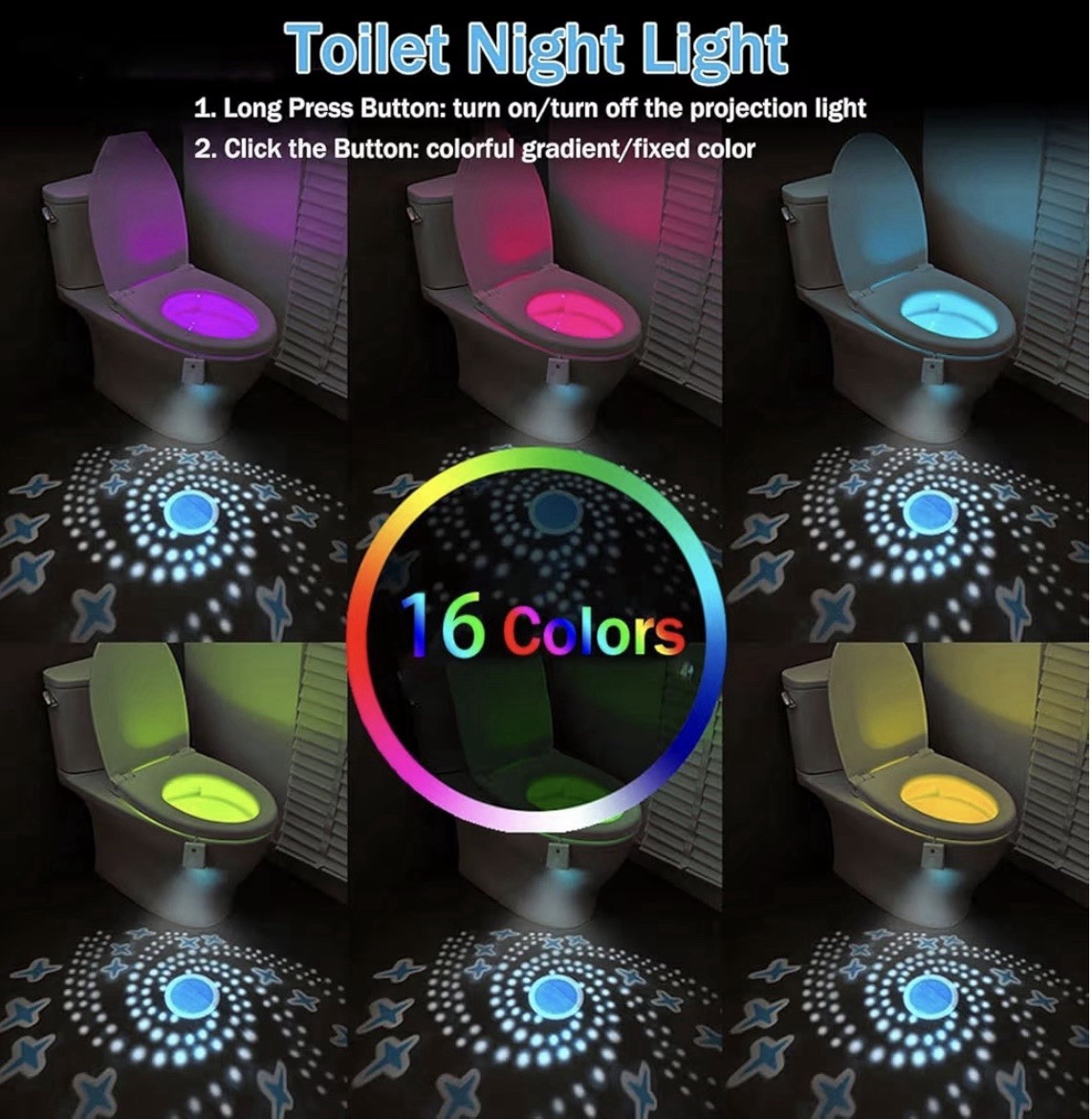 2 pack Toilet Light Motion Sensor, 16 Colors LED with Star Projection Light
