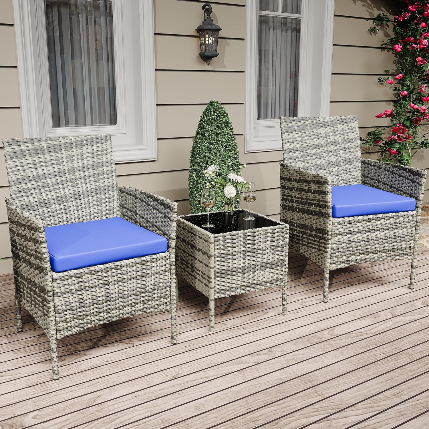 3 Pieces Patio Furniture Set, Outdoor Furniture Sets with Cushions and Tempered