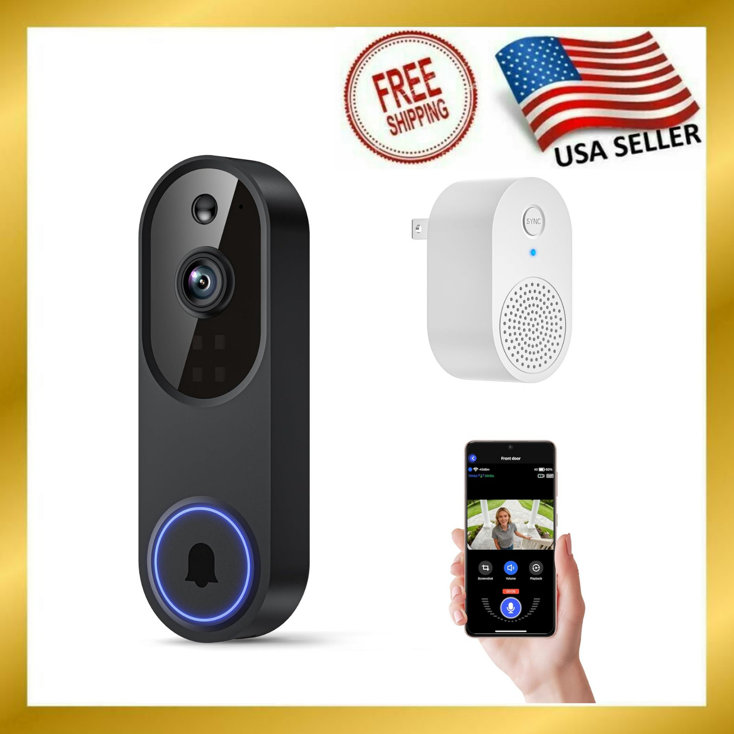 WiFi Ring Doorbell 1080P HD Security Camera Wireless Door Bell Camera With Chime