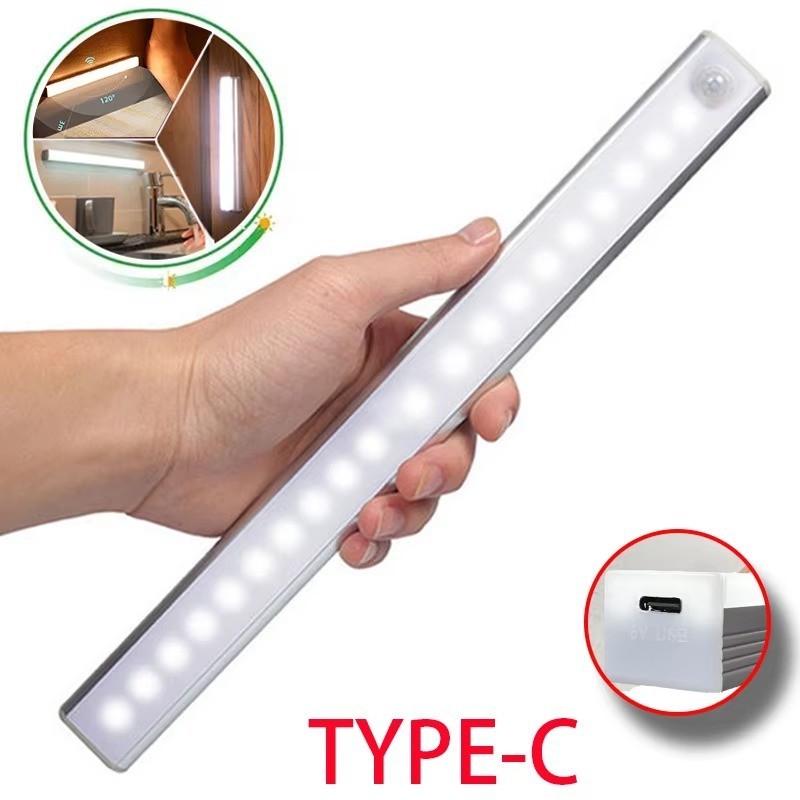 Motion Sensor LED Night Light USB Type C Rechargeable Cabinet Wardrobe Lamp
