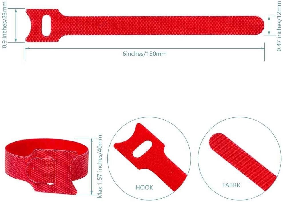 6-Inch Hook & Loop Cable Ties - 100PCS Durable Microfiber Fasteners in 5 Colors