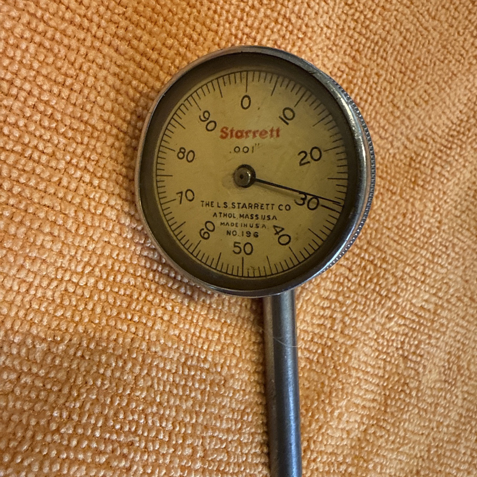 Vintage Starrett no.196 Back Plunger Dial Indicator  .001