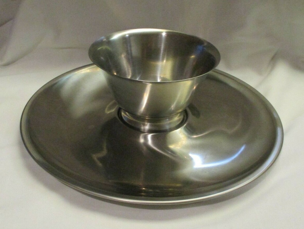 Selandia Denmark Chip Dip Tray Bowl Stainless Steel Danish Appetizer Platter 13"