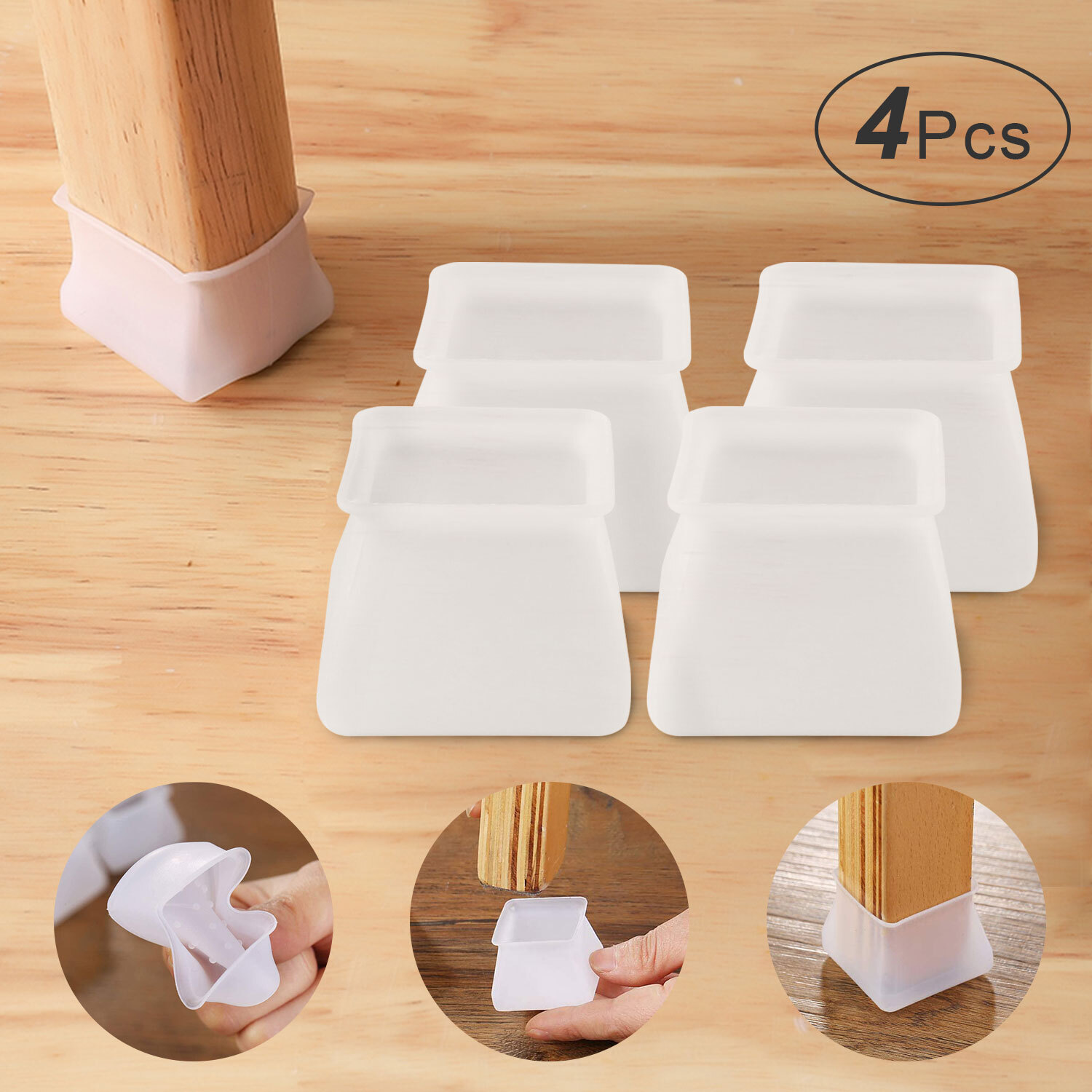 4-12PCS Silicone Chair Leg Covers-Square Furniture Pads Non-Slip Foot Protectors