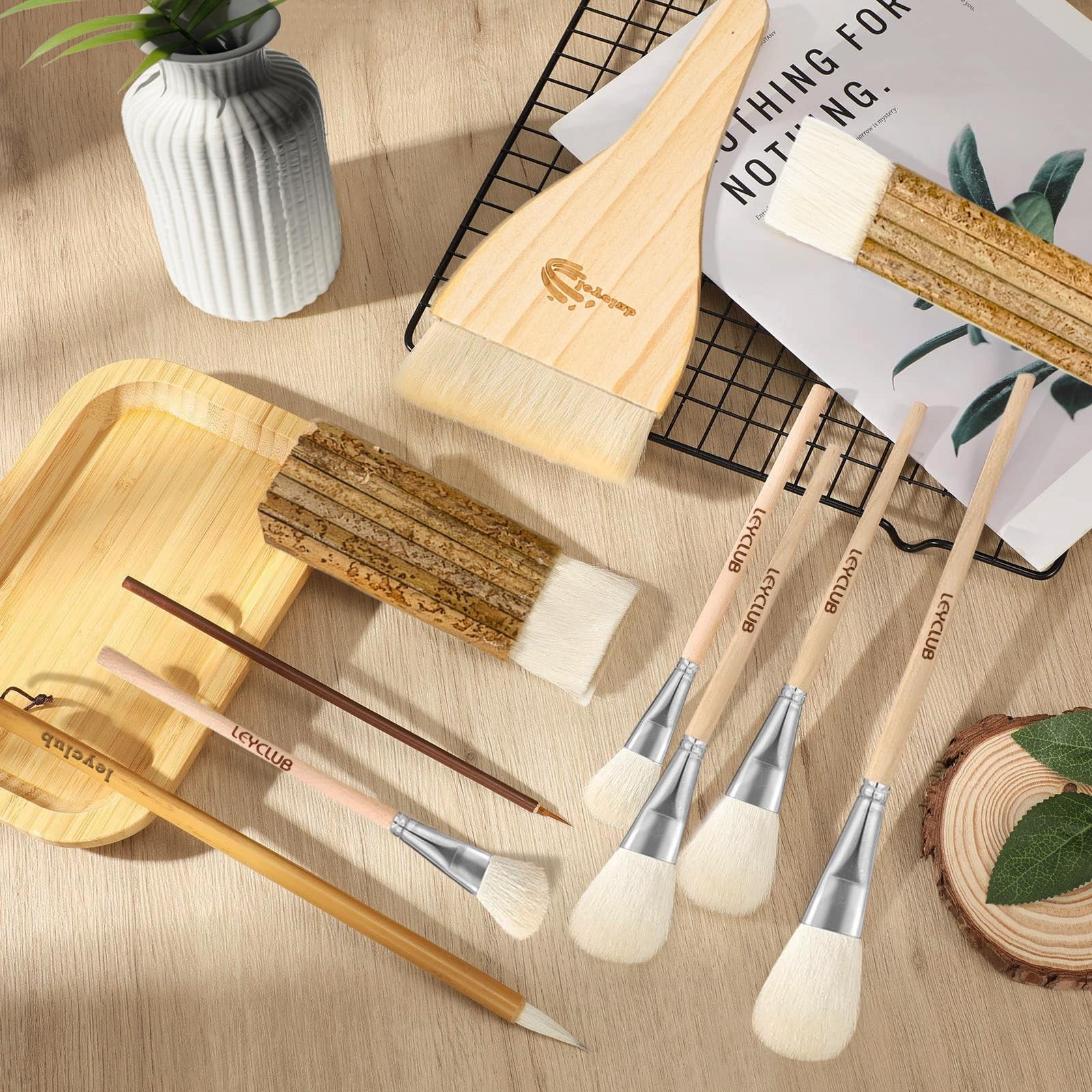 Glaze Brushes Pottery Tools,10 PCS Painting Ceramic Brush Set, Different Shap...