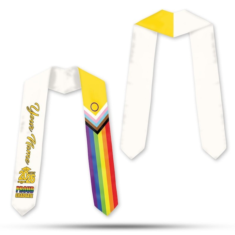 Progress Pride Graduation Stole 2026 Personalized, LGBTQ Grad Sash with Name, Pr