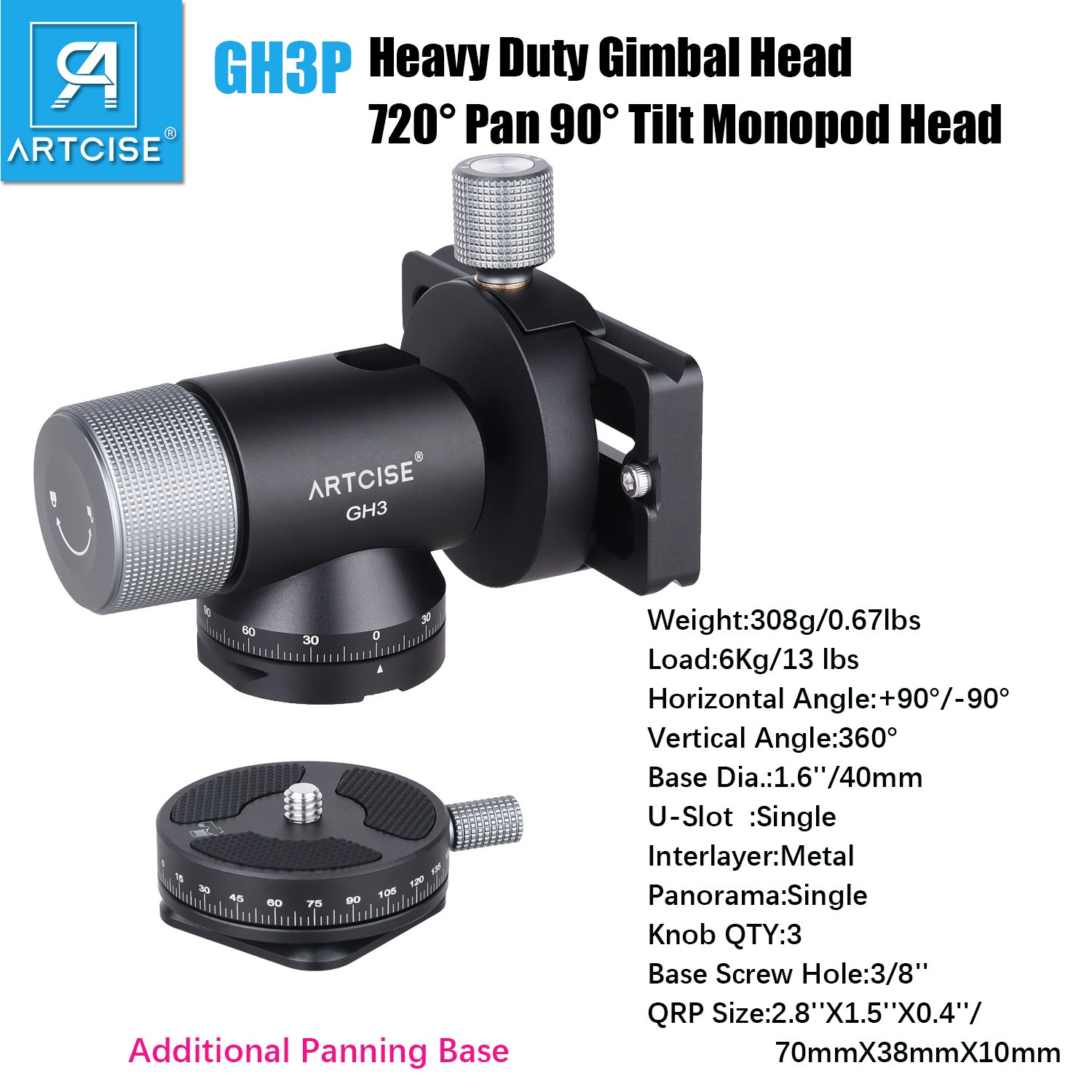 Monopod Gimbal Head Tripod Mount for Long Telephoto Lenses 720° Pan 90° Tilt