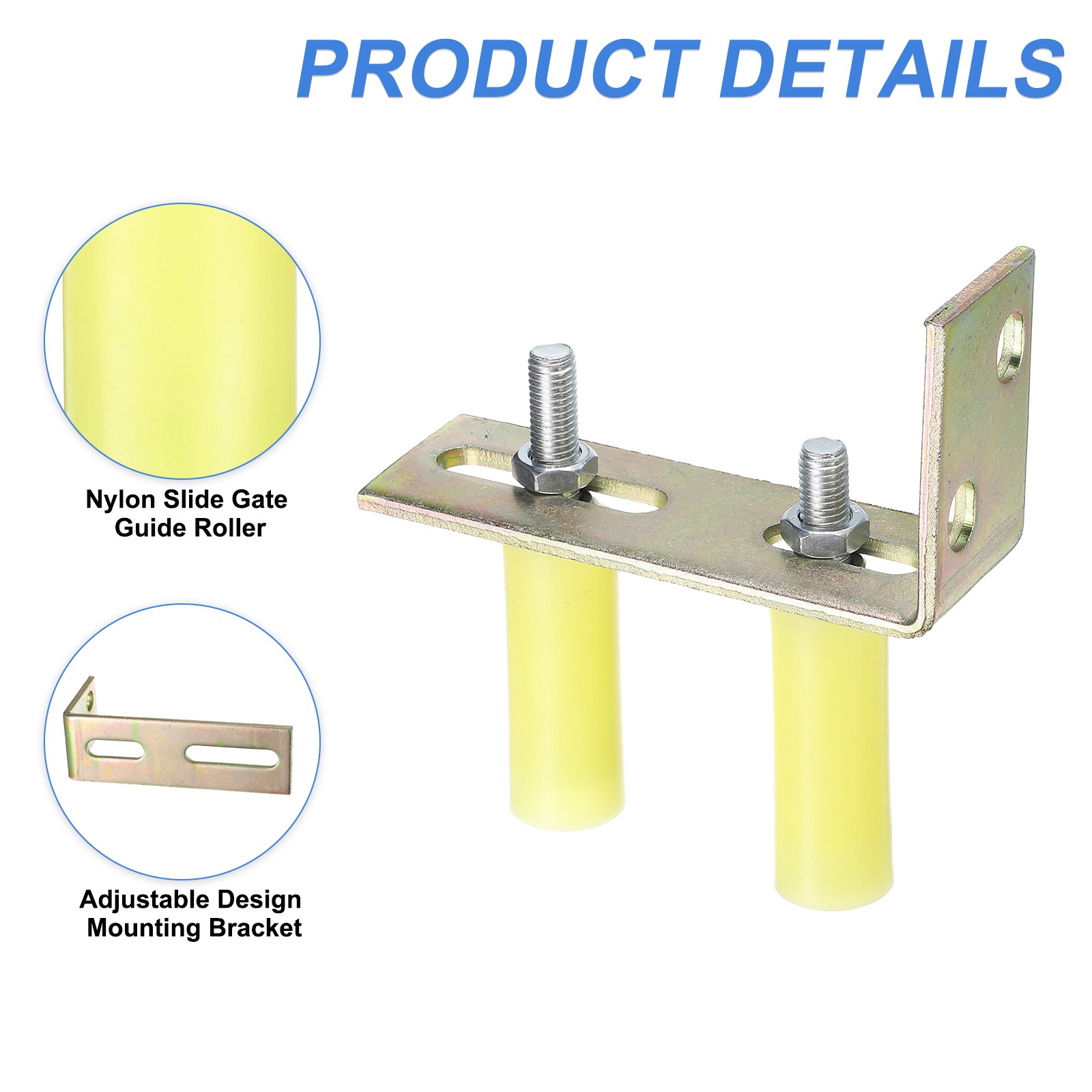 4Pcs Slide Gate Guide Roller 3" Nylon Gate Support Rollers with Bracket Yellow