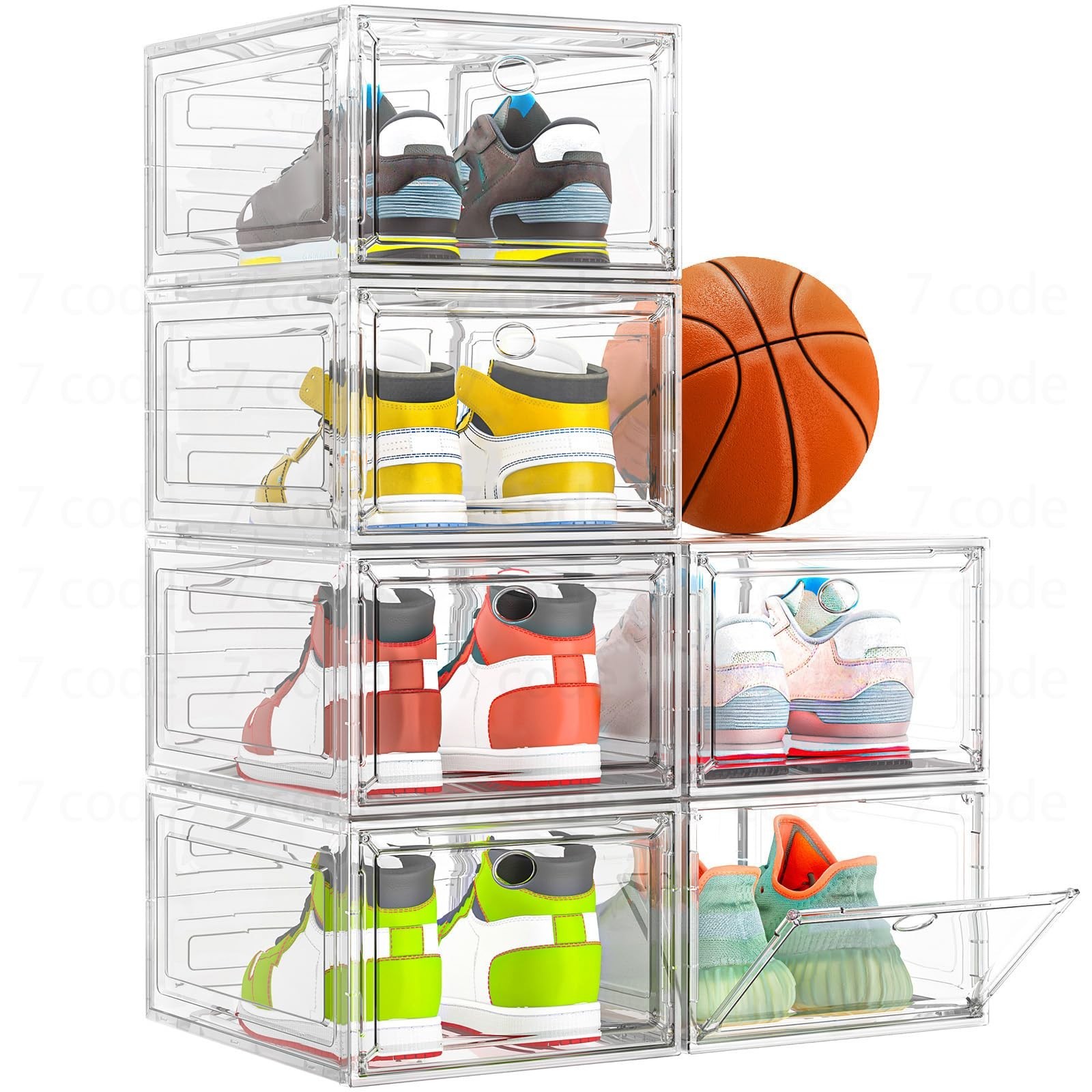 Thickened Clear Shoe Storage Organizer with Magnetic Door, Sturdy Stackable S...