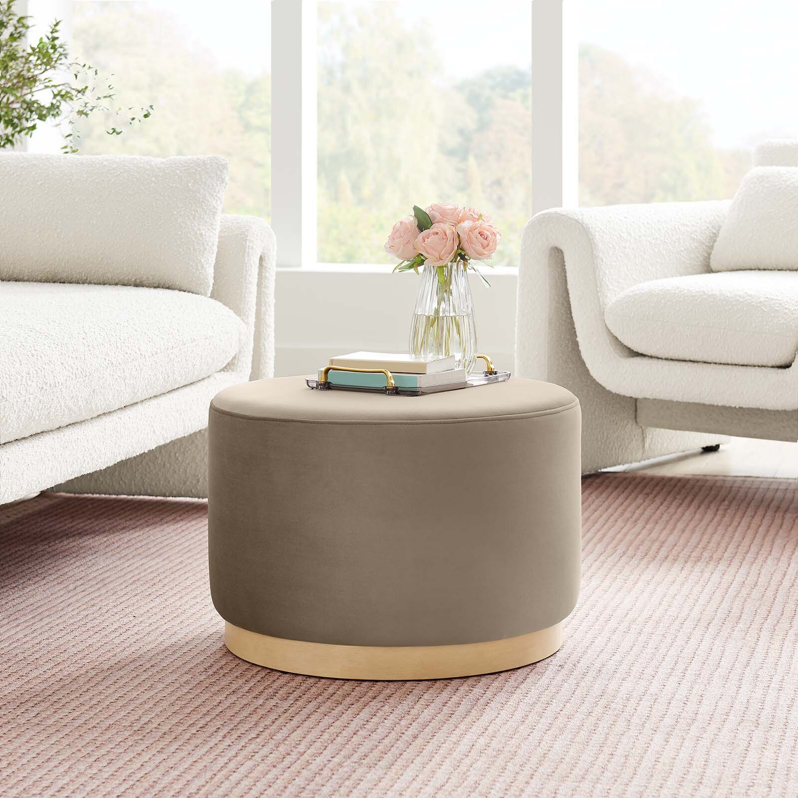 Modway Large 23" Round Performance Velvet Upholstered Ottoman