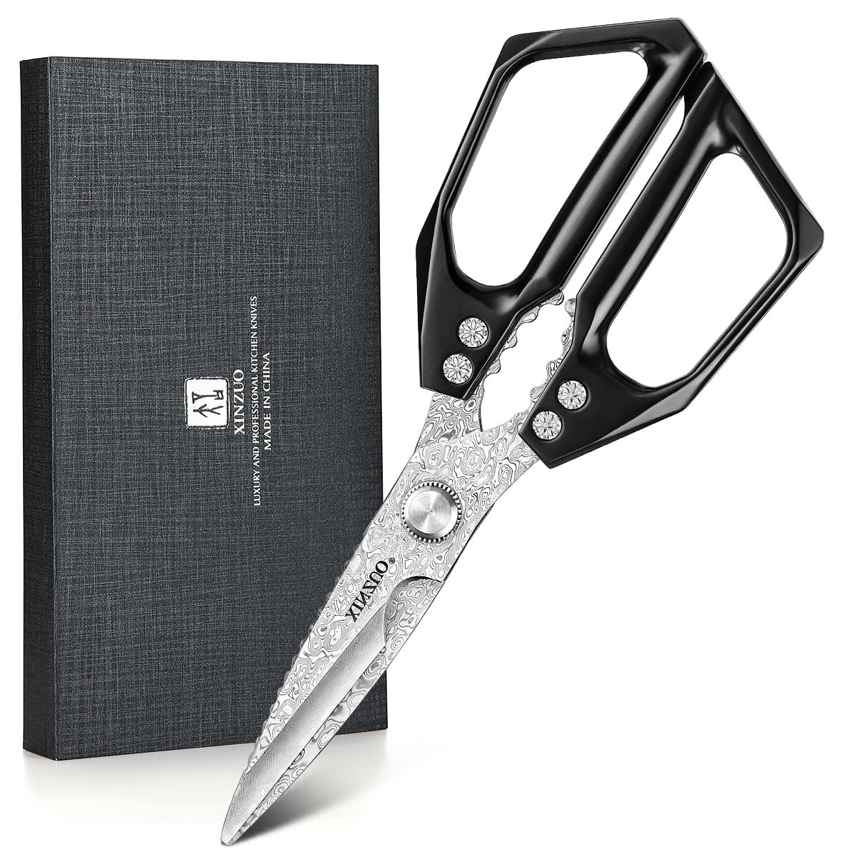 Heavy Duty Kitchen Shears - 110 Layers Damascus Steel, Sharp Scissors for Poultr