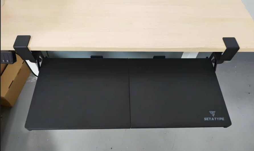 Keyboard Tray Under Desk Slide Out | MDF Board Platform with Iron Rail | Ergo...