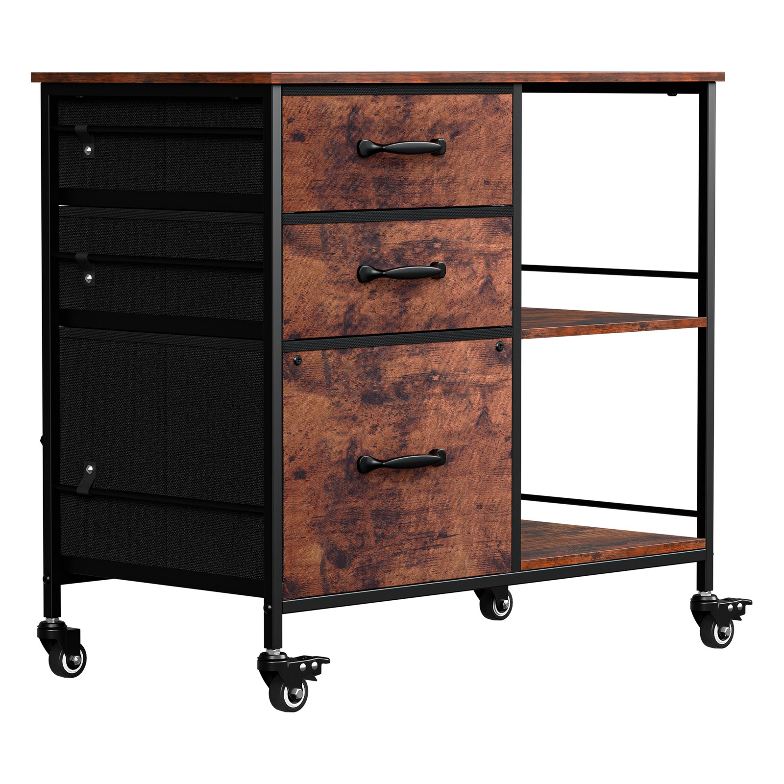 3 Drawer Mobile File Cabinet Rolling Printer Stand w/ Storage Shelf Rustic Brown