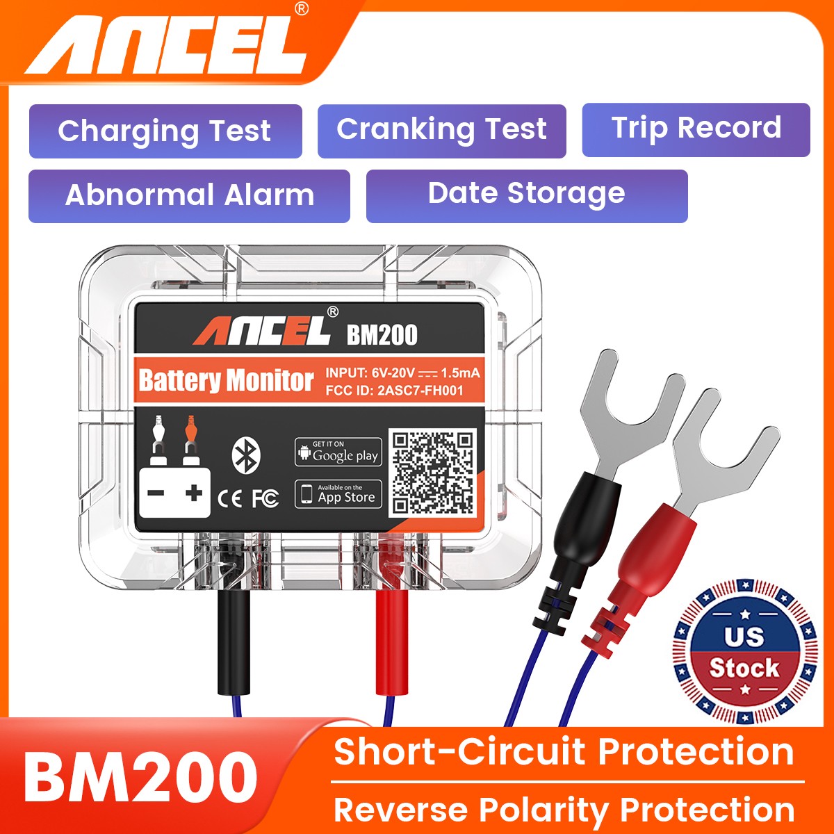 ANCEL BM200 Car Battery Tester 12V Automotive Battery Monitor Alarm Record Volt