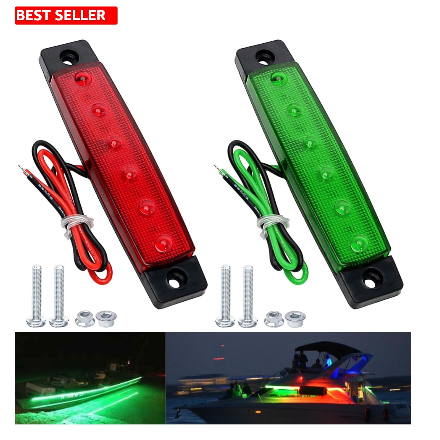 LED Navigation Lights Set - Waterproof 2PCS for Boats, Yachts, and Kayaks