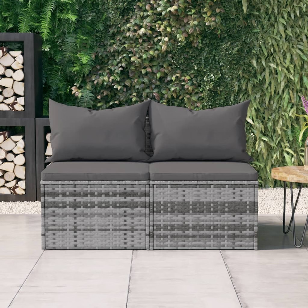 Garden Middle Sofa Grey PE rattan, powder-coated steel Medium