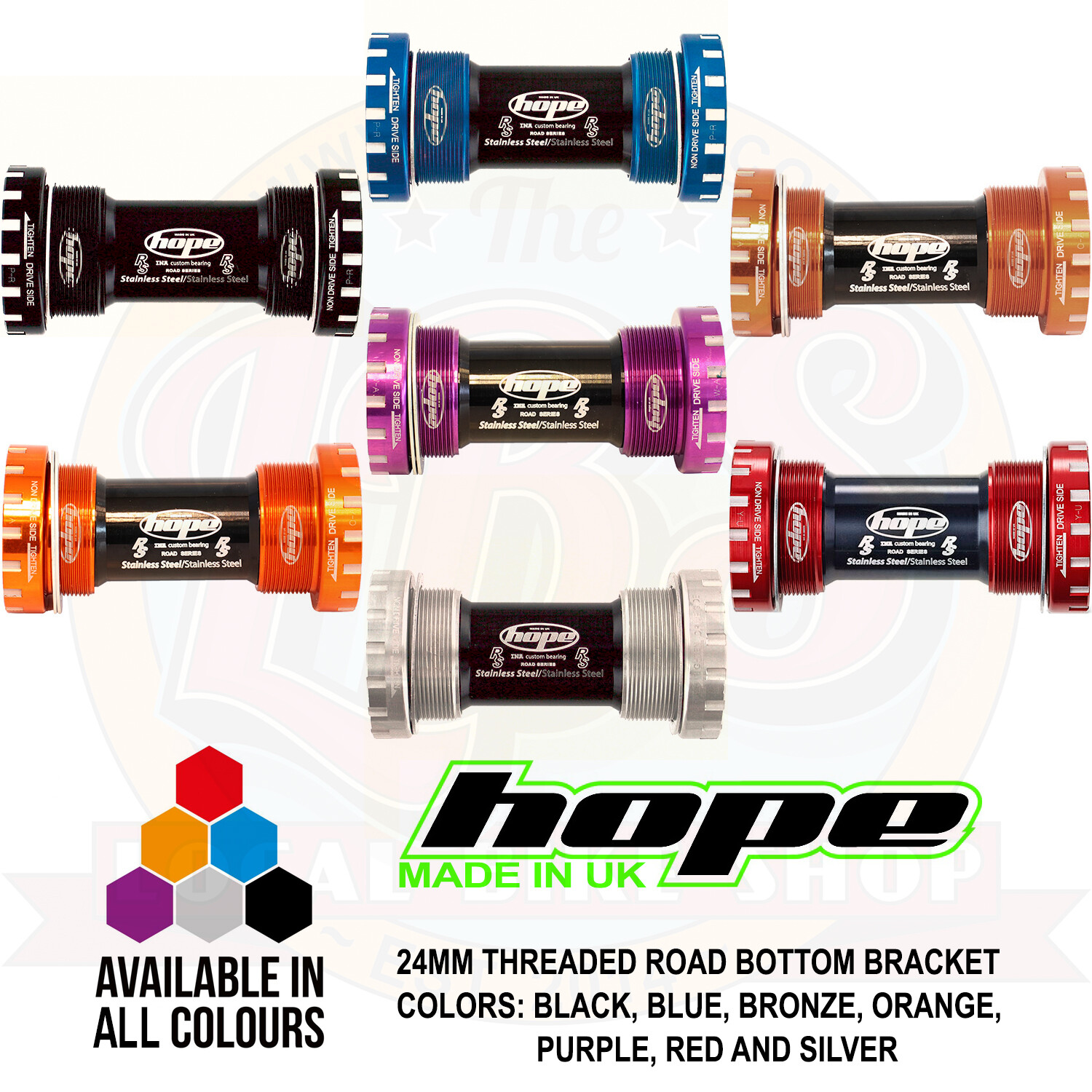 Hope Road BSA Bottom Bracket 24mm Threaded 68mm - All Colors - Brand New