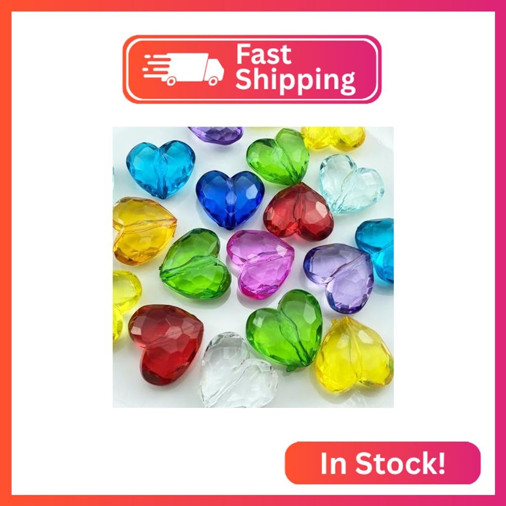 Tingoons 20 Pcs 28x25mm Acrylic Heart Shape Craft Beads with Hole Spacer for DIY