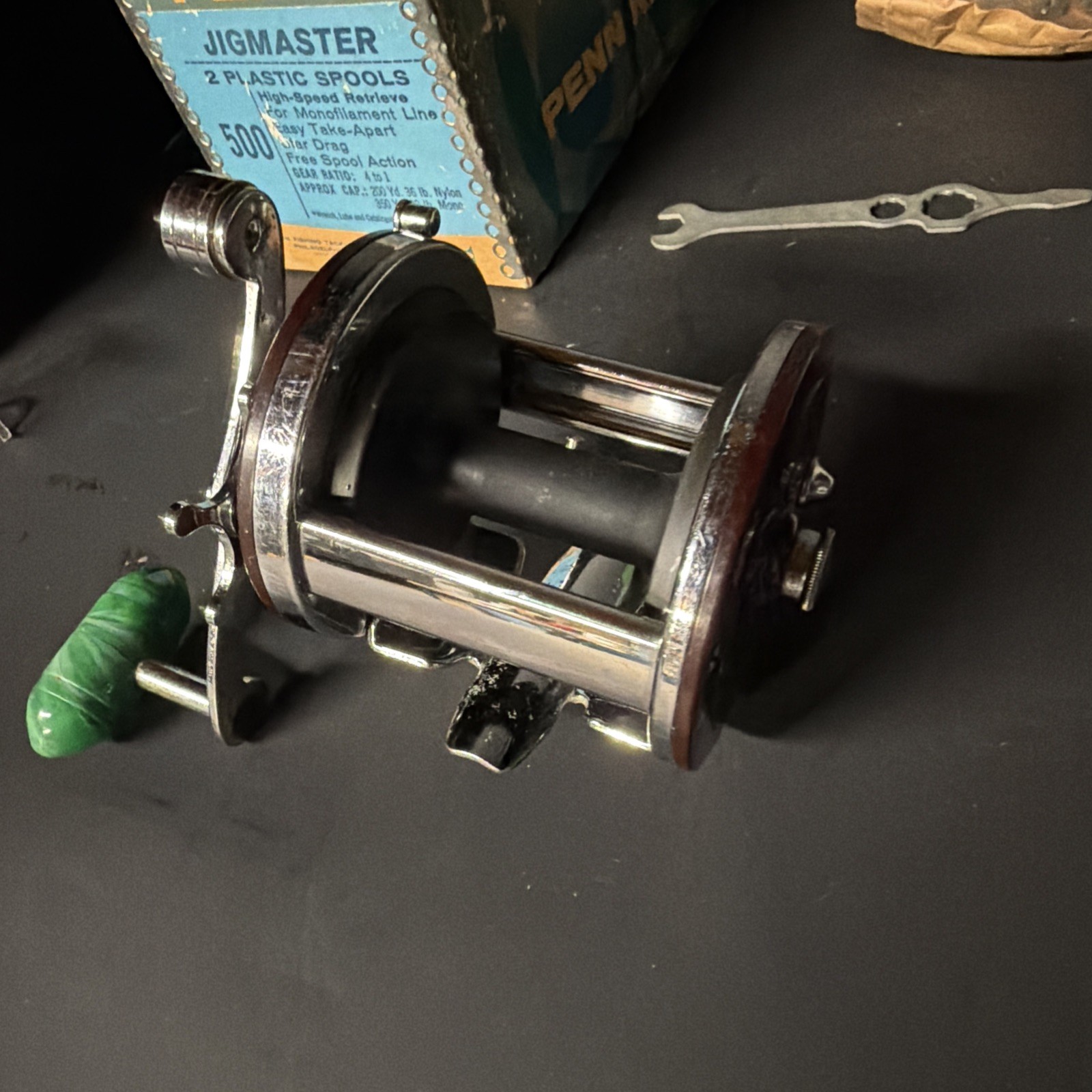 Penn Jigmaster 500 Aluminum Spool, Box, Extra Spool, Mount And Wrench