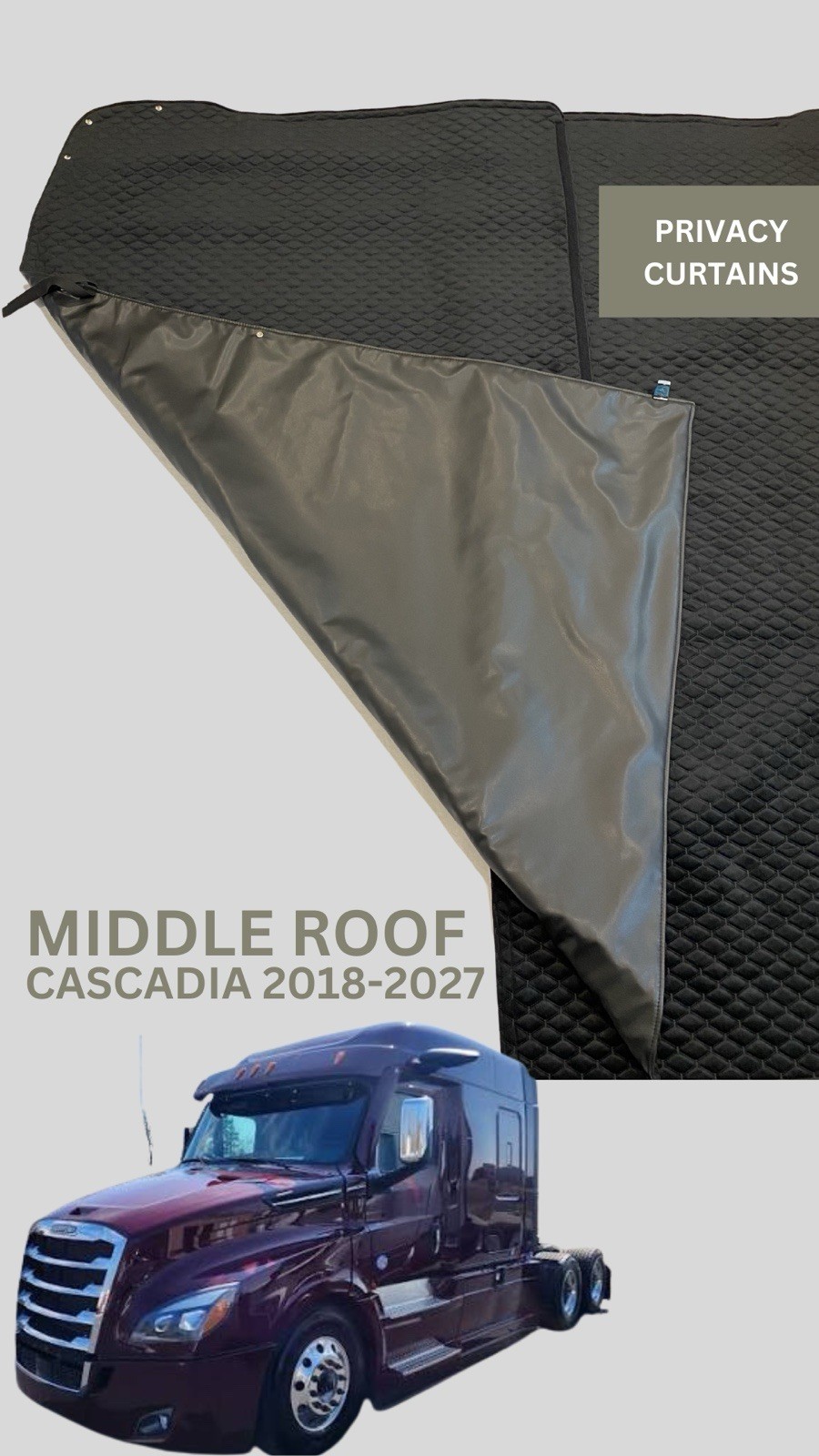 Privacy Sleeper Curtains Fits Freightliner Cascadia 2019-2027 Middle Roof