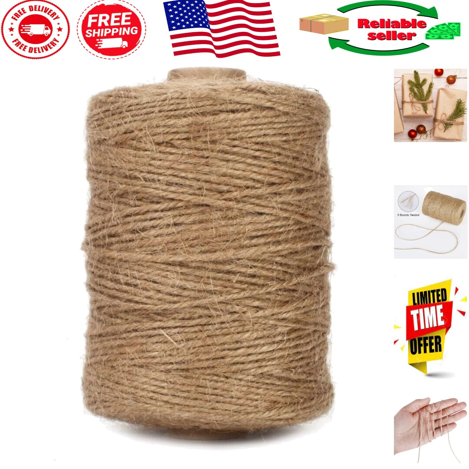 500 Feet Soft Brown Jute Twine - Ideal for DIY Crafts, Gardening & Gift Wrapping