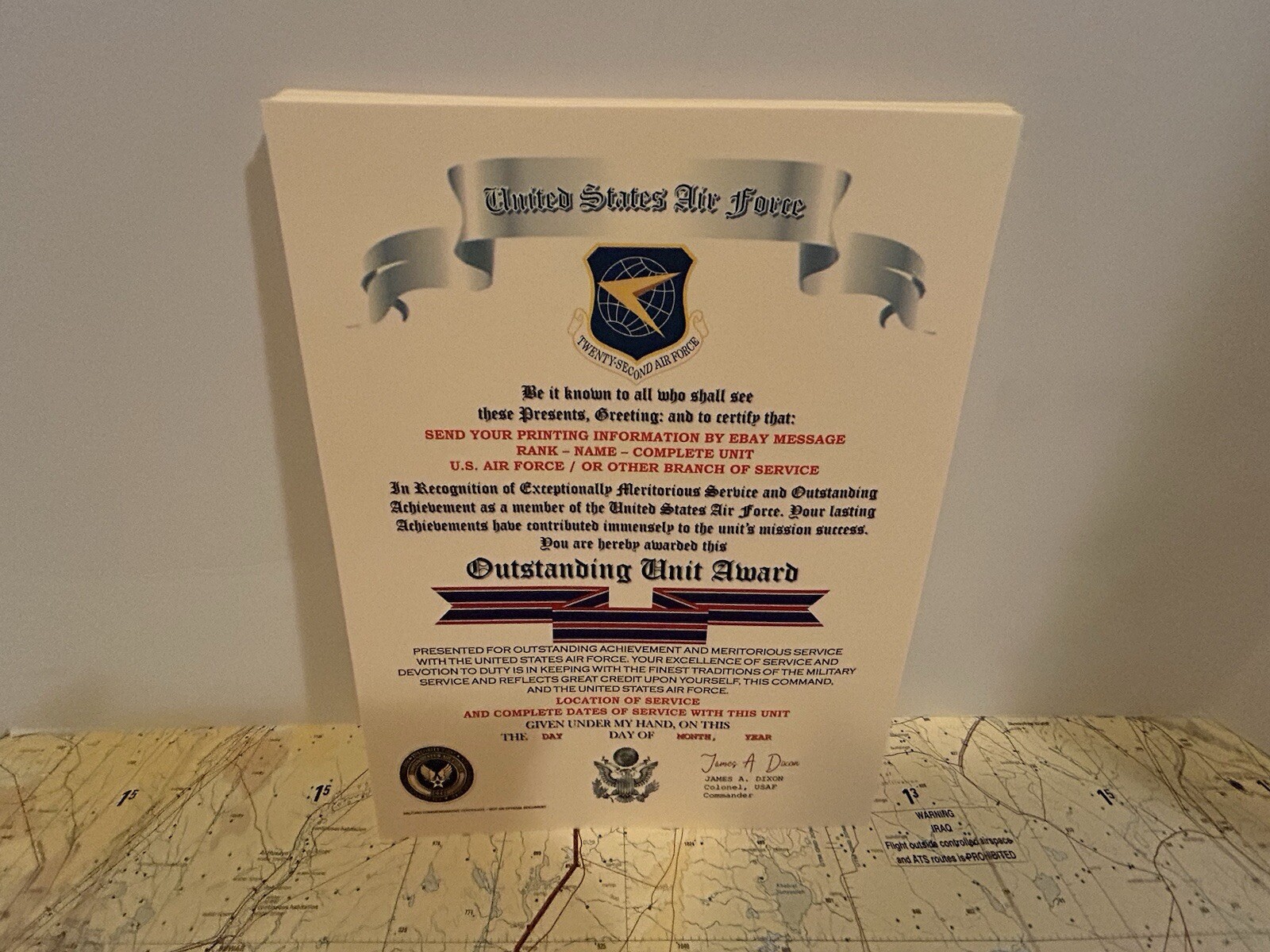 U.S. AIR FORCE / TWENTY-SECOND AIR FORCE - OUTSTANDING UNIT AWARD CERTIFICATE