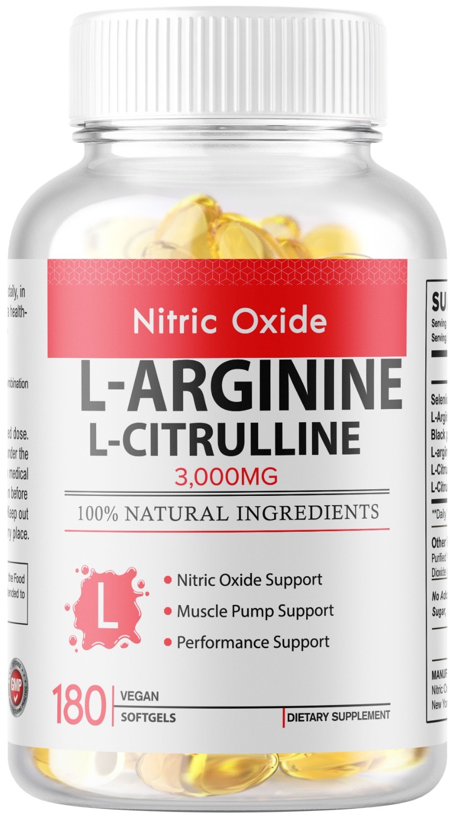 L-Arginine L-Citrulline Complex 3000mg, 180 Softgels - Non-GMO 90 Servings
