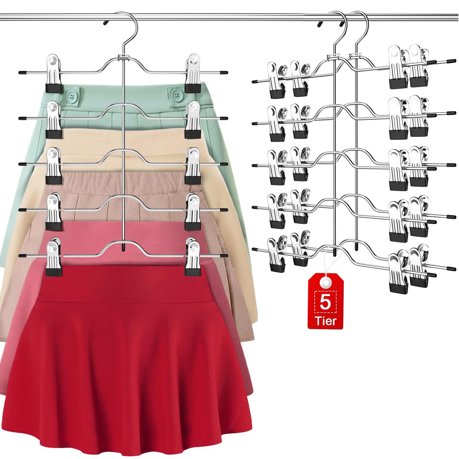 Pants Skirt Hangers with Clips, 2 Pack Pant Hangers Skirt Hangers Space Savin...