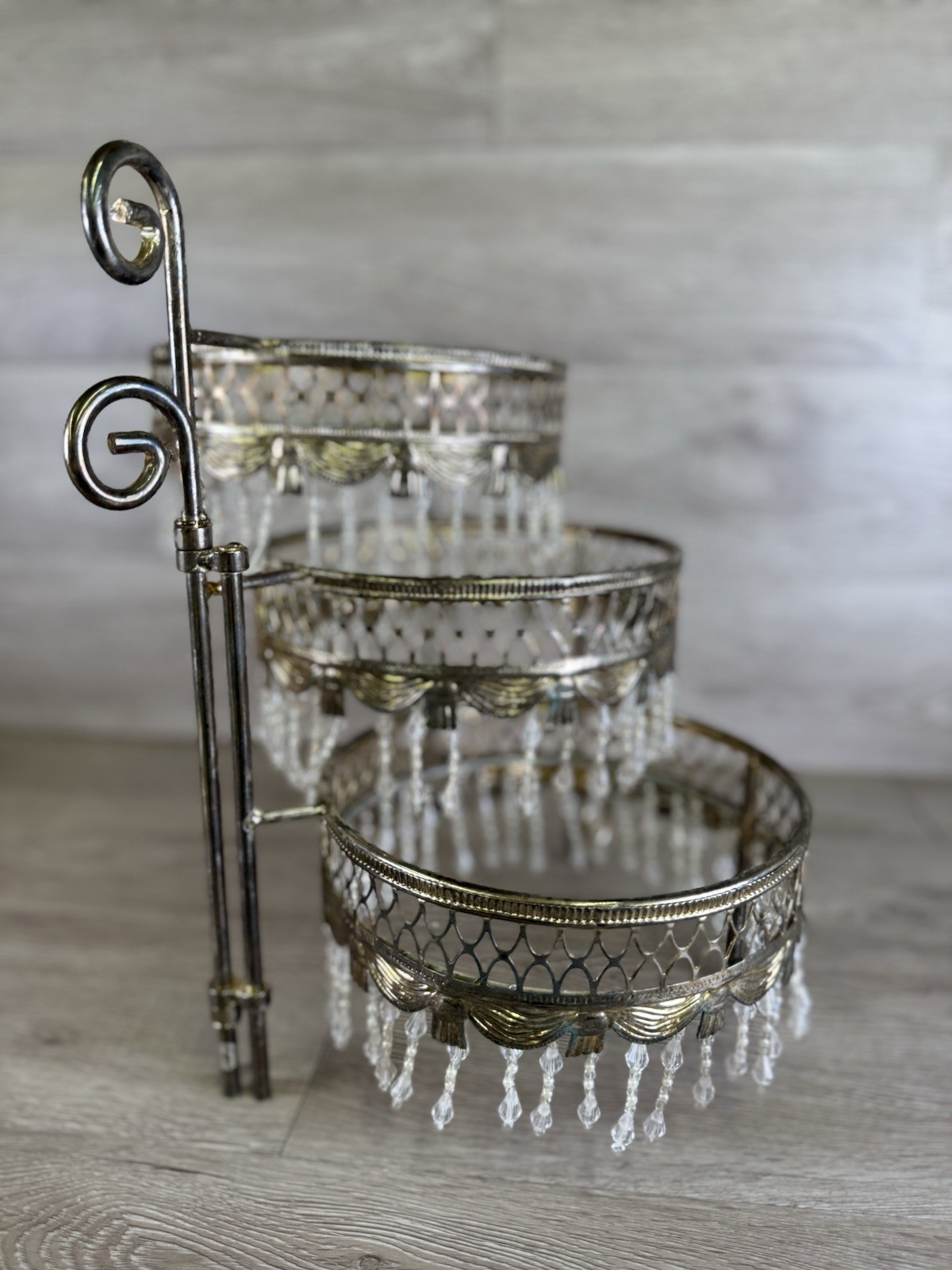 VTG Davco Silver Ltd. Three Tier Beaded Dessert Platform Beaded