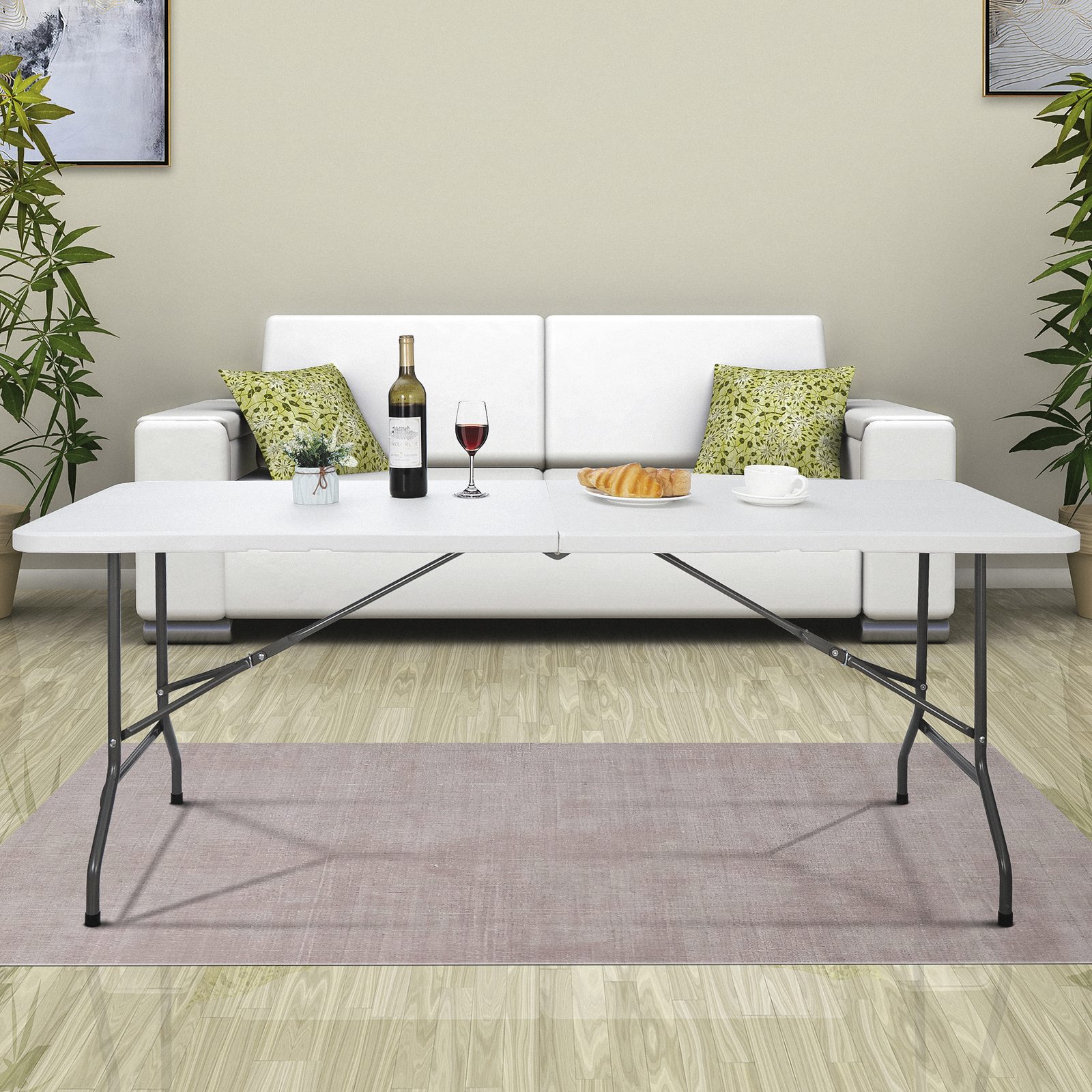 4X 6' Folding Table Plastic Fold-in-Half Picnic Table w/ Handle Rectangular