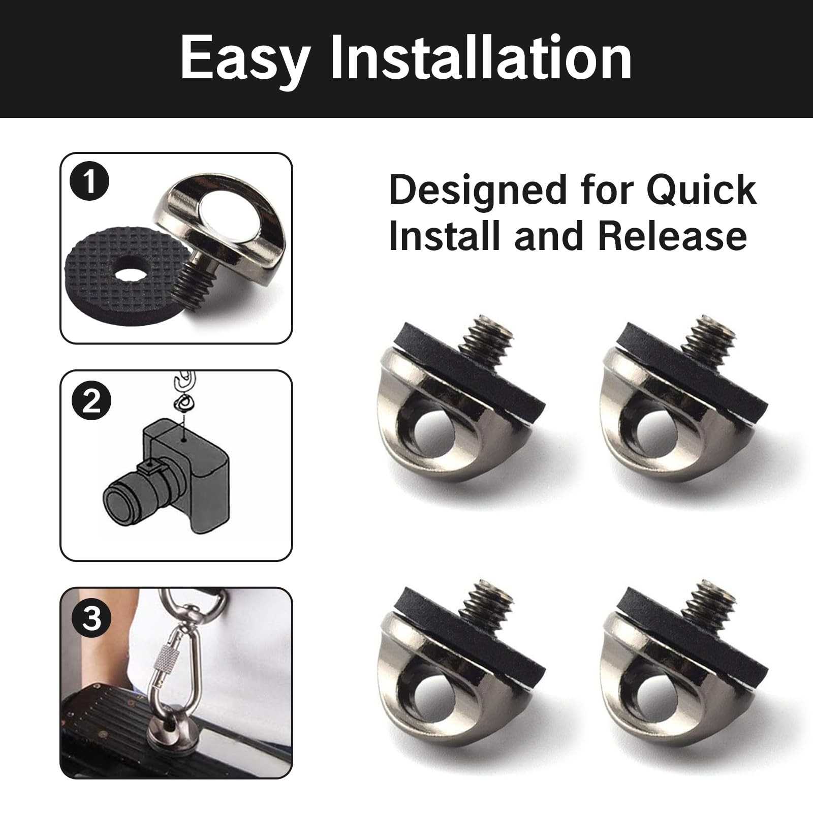 NIIIYTYB 4 Packs Camera D Ring Screws 1/4-20 Quick Release Mount Small, Black
