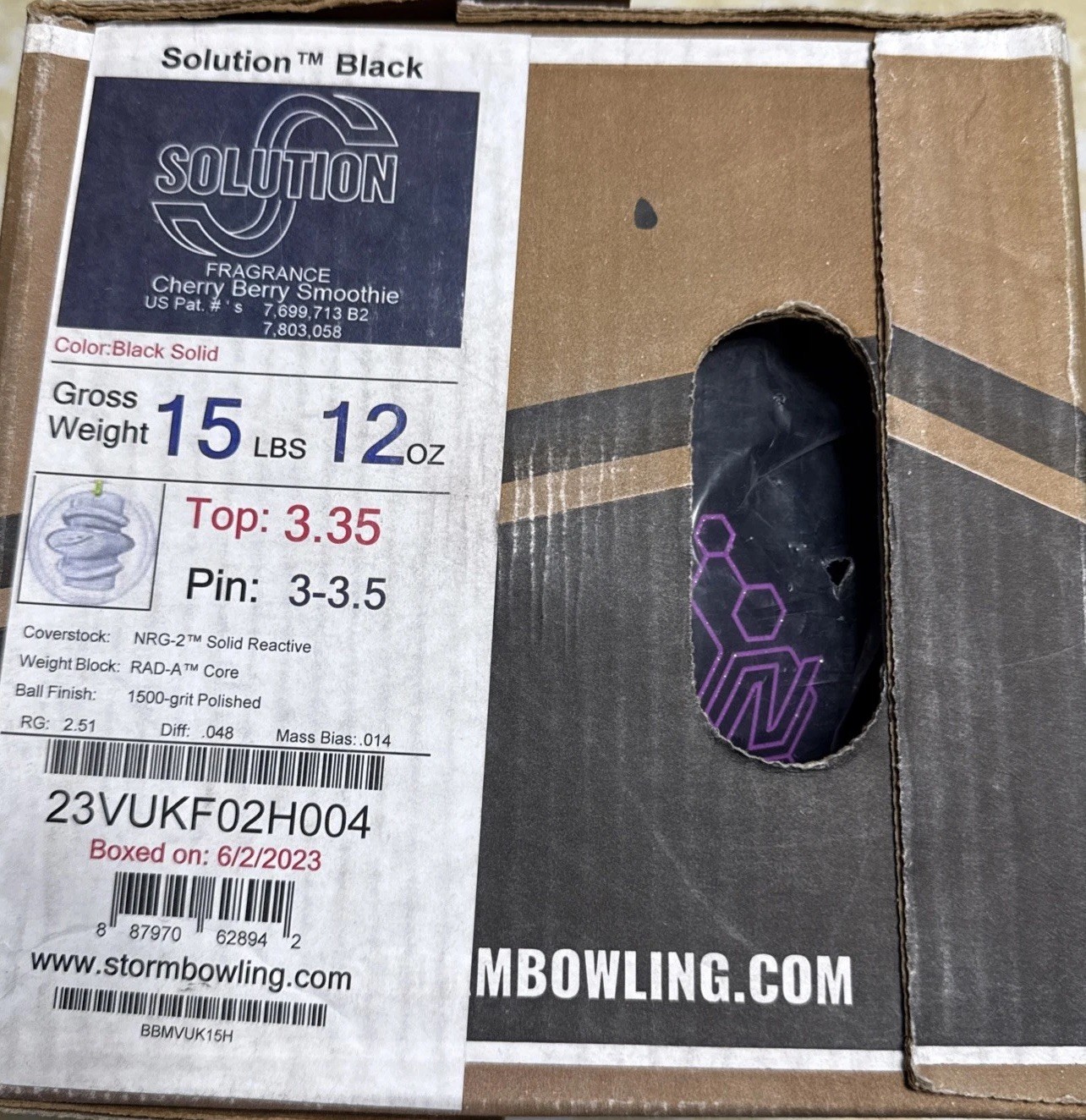 15lb 12oz Storm Solution Black OVERSEAS Bowling Ball NIB!