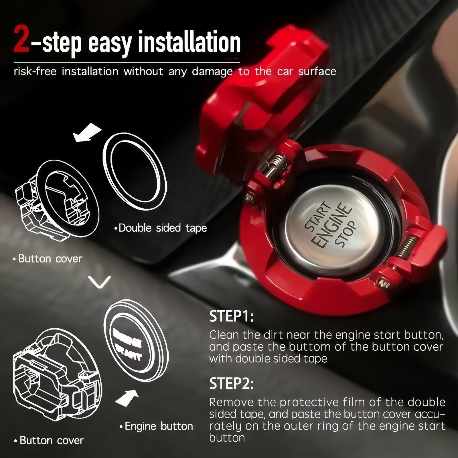 Car Start Stop Button Decor Car Engine Push Start Switch Button Cover Protector