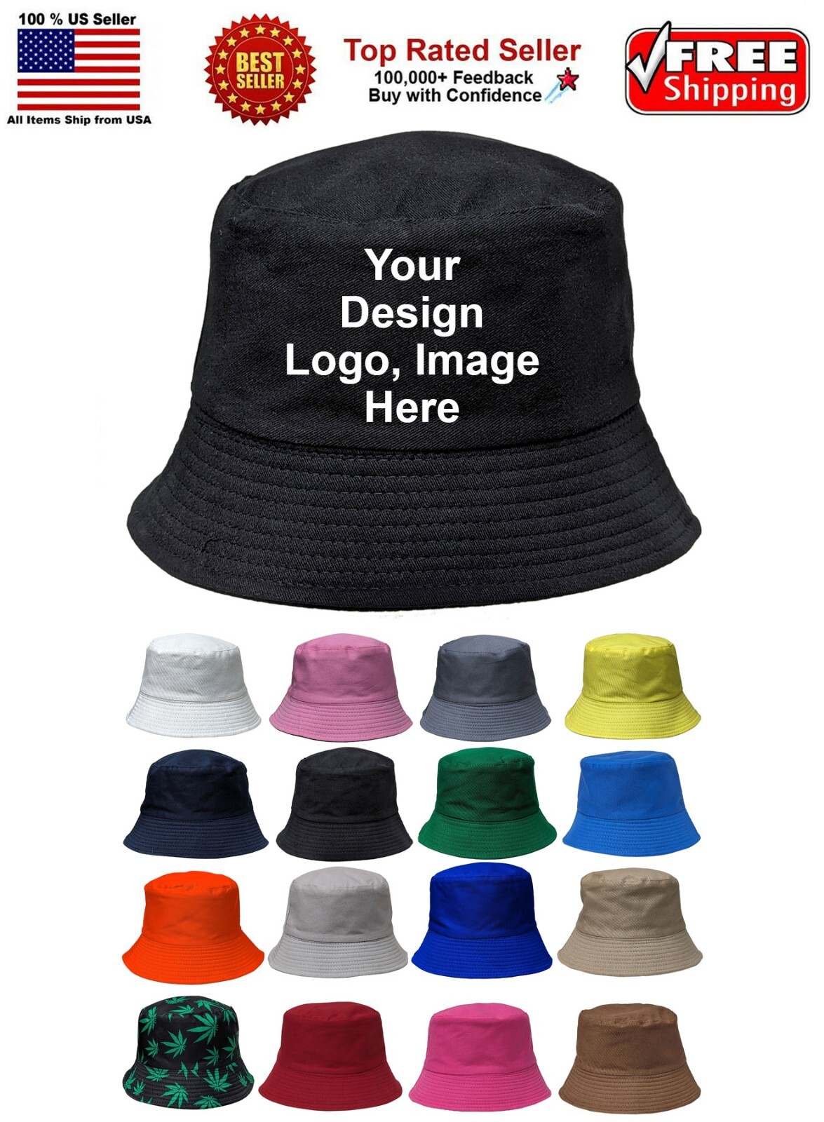Design Personalized Custom Your Image Logo Photo Text Bucket Hat Unisex One Size