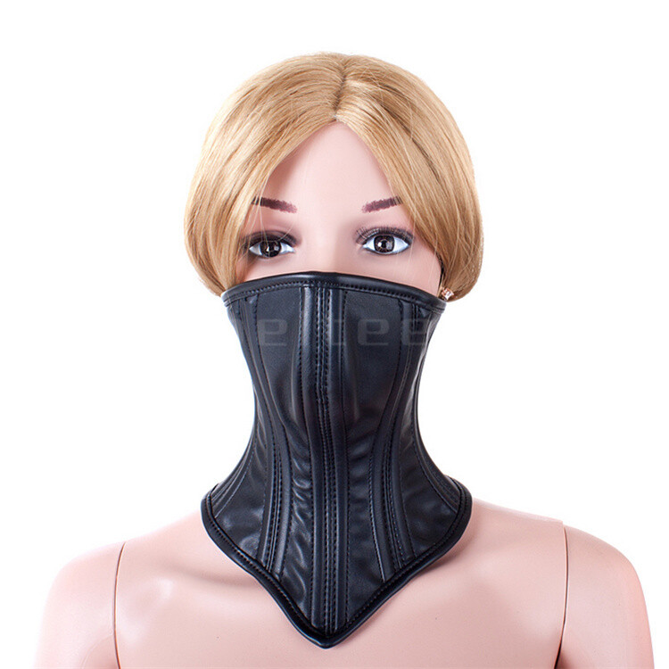 Binding Adult Game Neck Collar Posture Corset Half Face Mask PU Leather