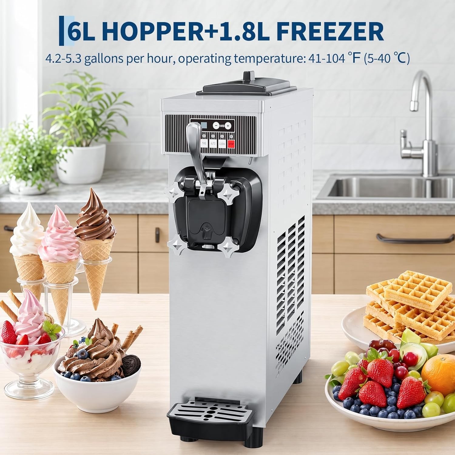 Commercial Ice Cream Machine 1500W Countertop Soft Serve Ice Cream Maker