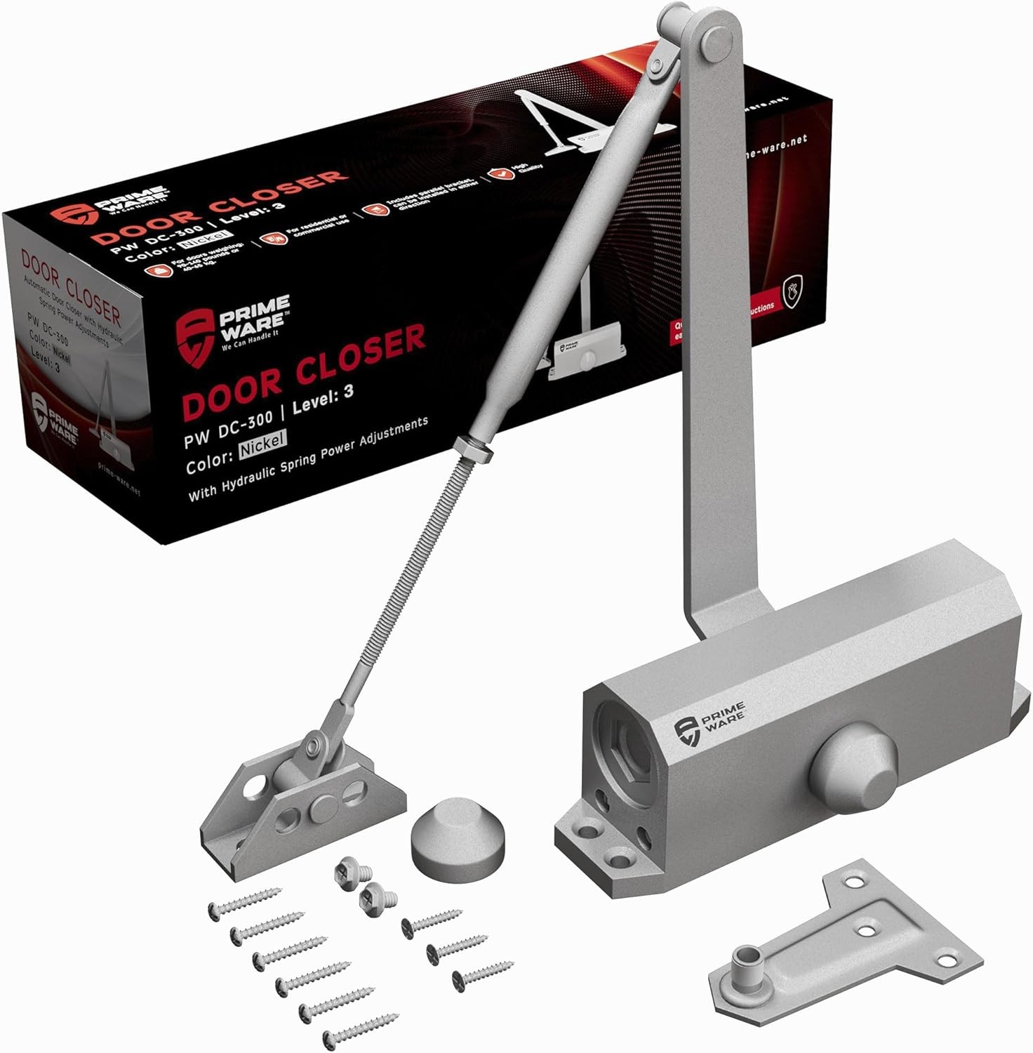 PrimeWare DC-300 Automatic Adjustable Door Closers for Home | Soft Close, No Sla