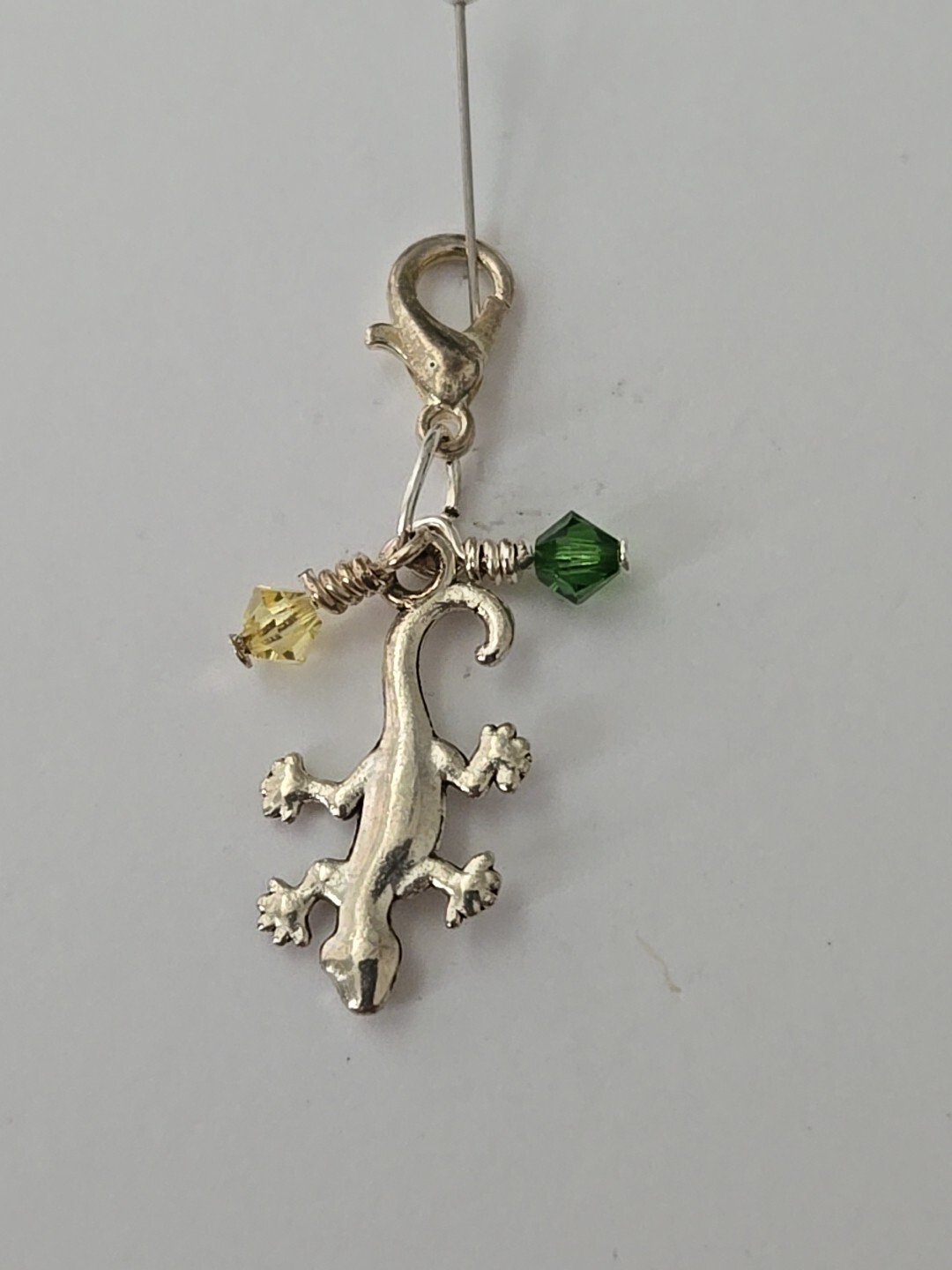 New Lizard Green Yellow Swarovski Crystal Bead Hand Crafted Small Charm Metal
