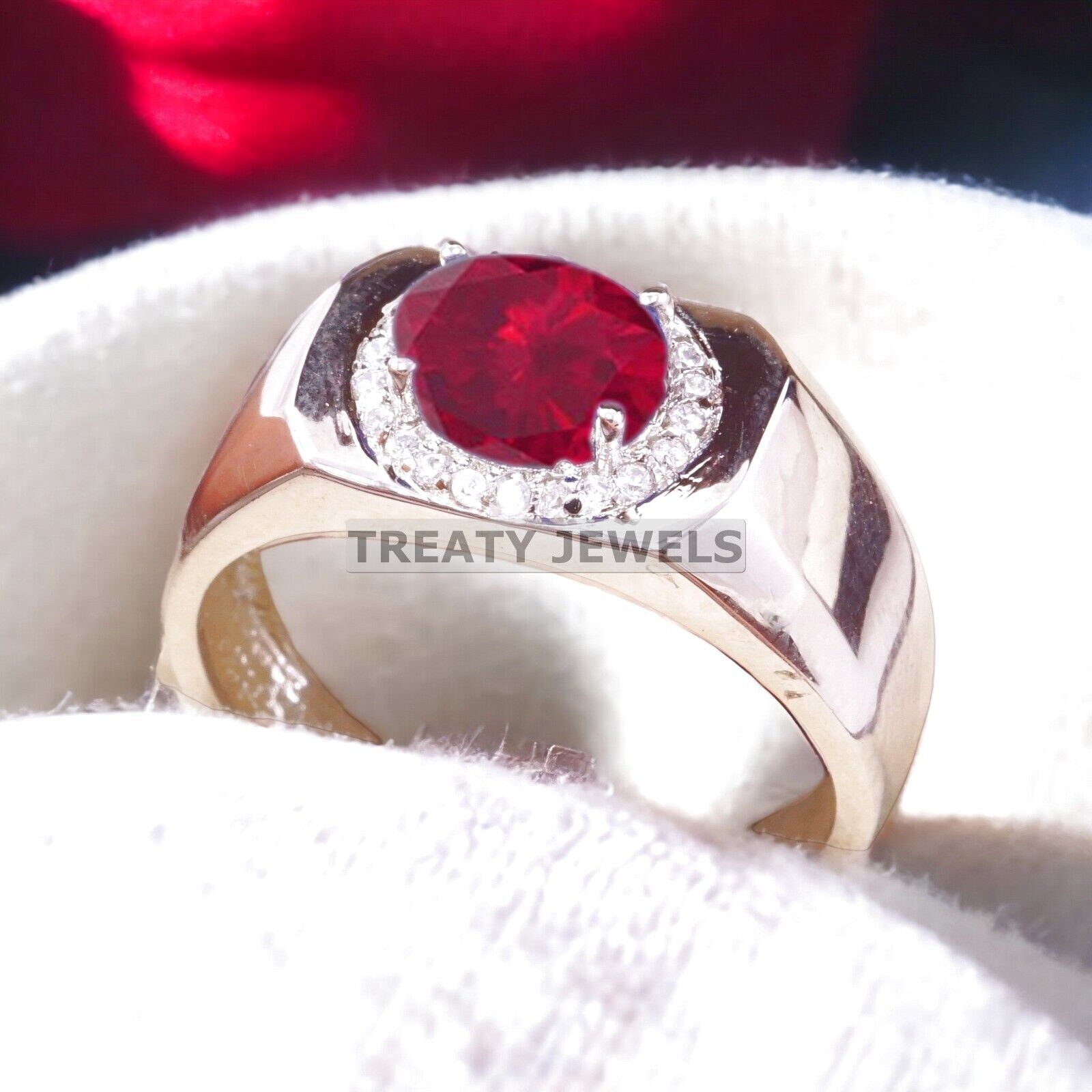 Ruby Oval Cut Gemstone With 14K Solid White Gold Ring For Men's #A514